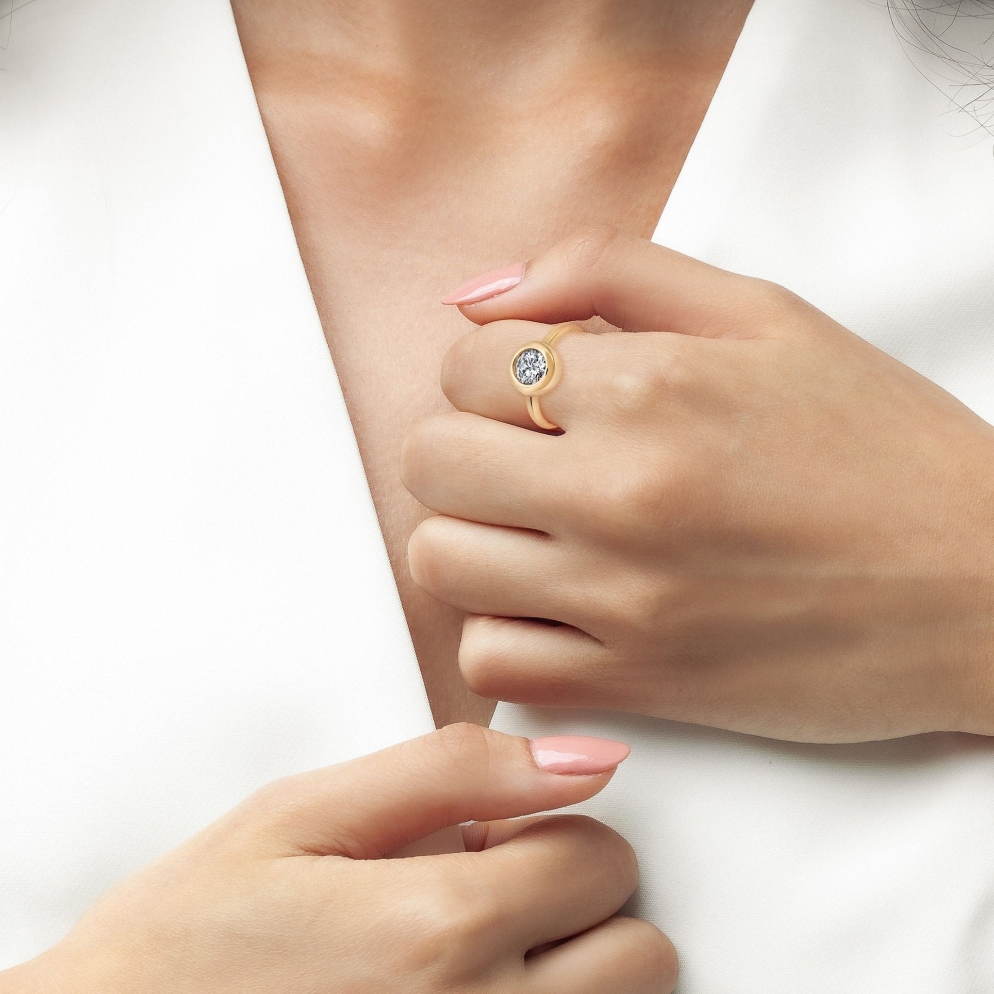 Solitaire Bezel Ring Finished in Gold - CRISLU