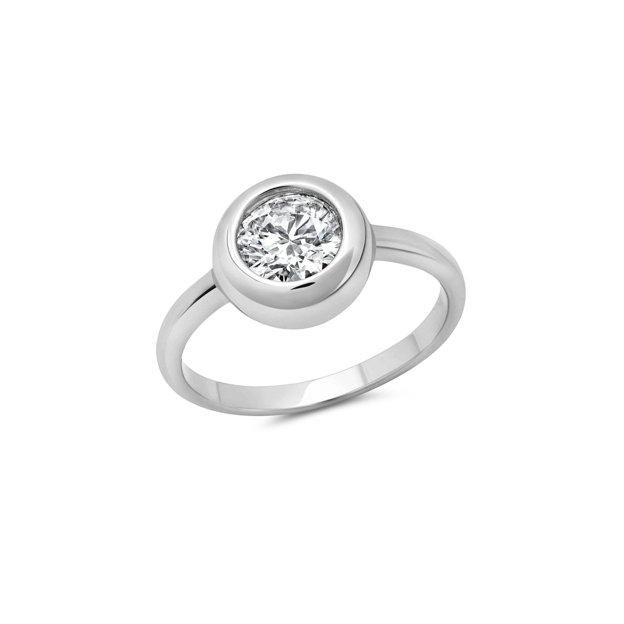 Solitaire Bezel Ring Finished in Platinum - CRISLU