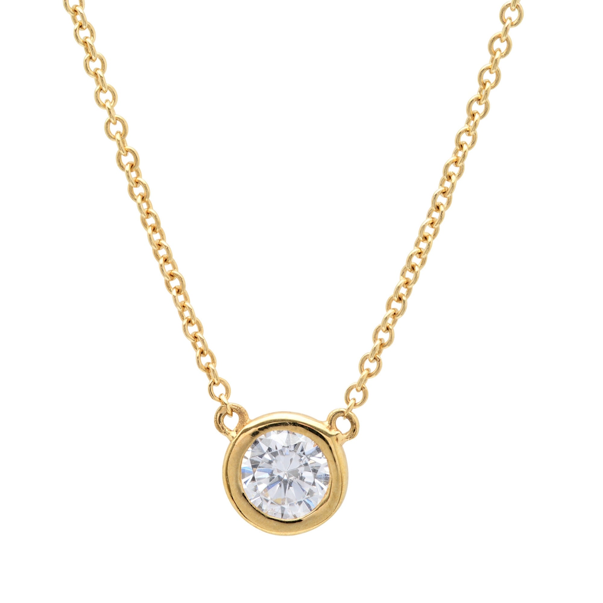 Solitaire Bezel Set Pendant Finished in Gold - CRISLU