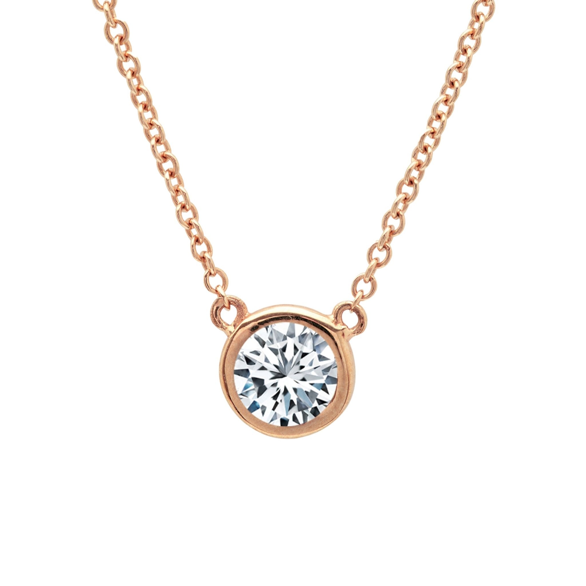 Solitaire Bezel Set Pendant Small Finished in Rose Gold | Sale - CRISLU