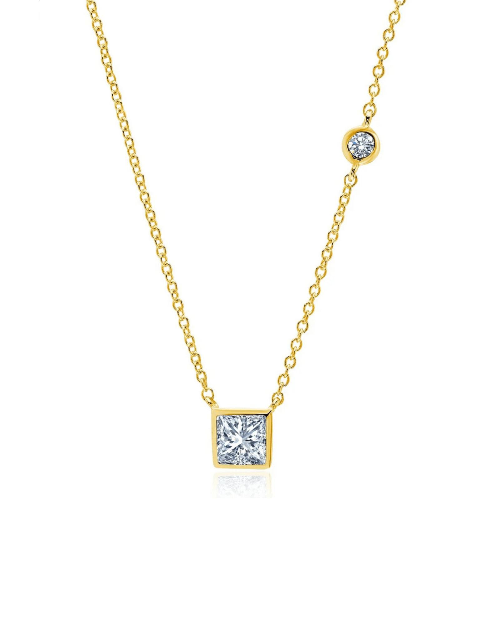 Square Asymmetrical Necklace in Gold - CRISLU