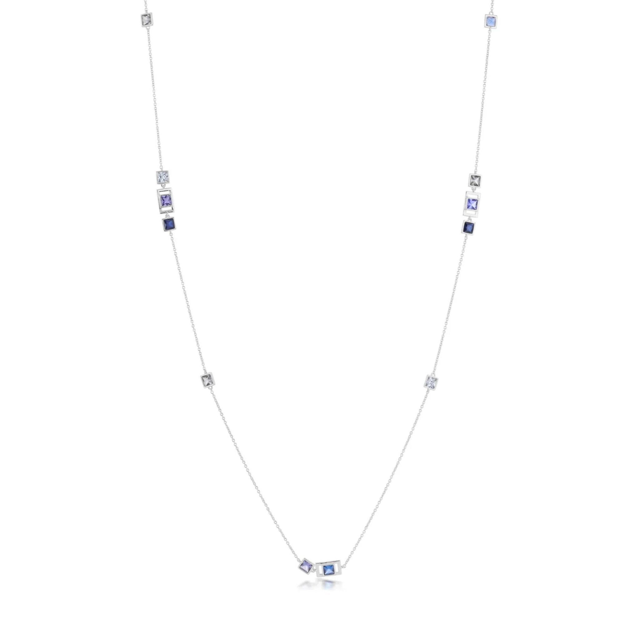 Square Princess Cut Periwinkle Station Necklace - CRISLU