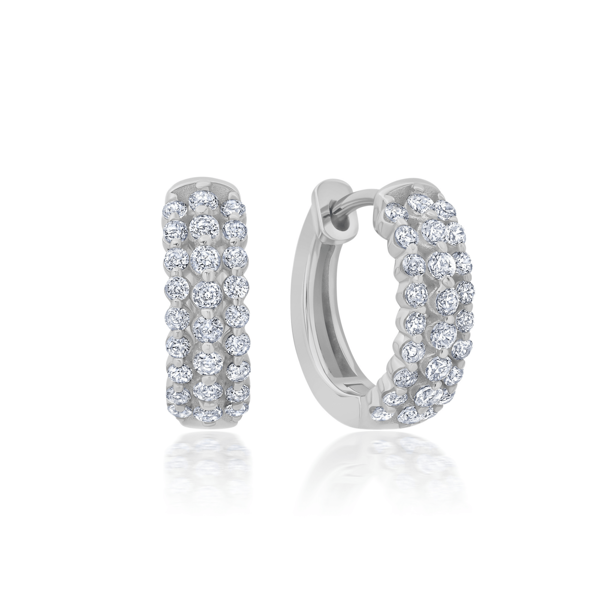 Three Row Huggie Hoops in Platinum - CRISLU