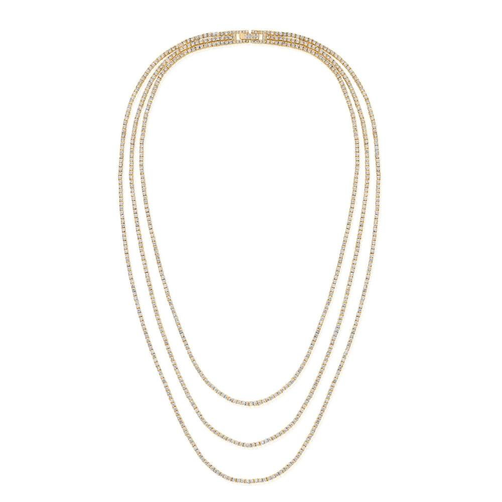 Triple Row 18'',20'',22'' Tennis Necklace With Round Cut Stones - CRISLU