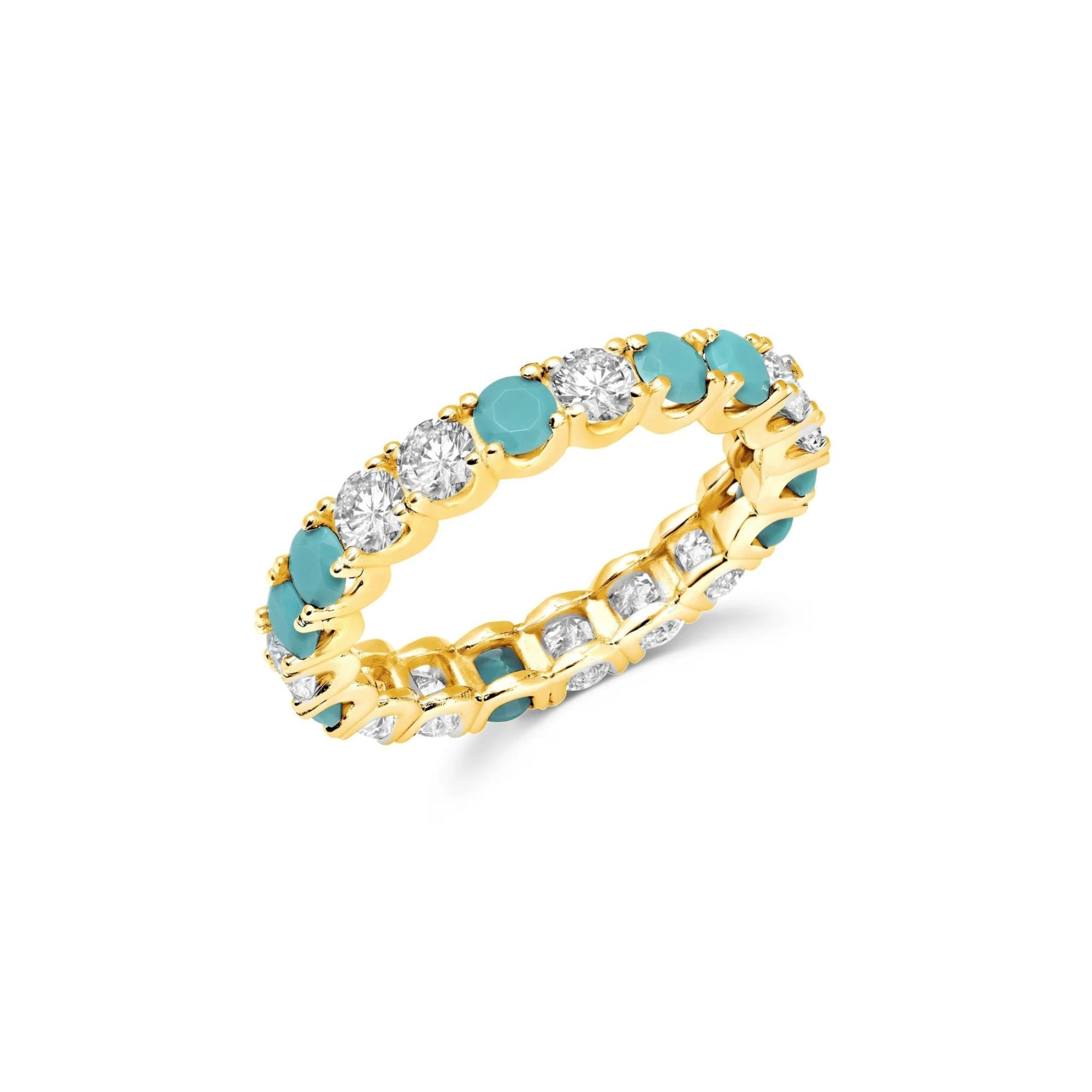 Turquoise & Flawless Cubic Zirconia Eternity Band In 18kt Yellow Gold - CRISLU