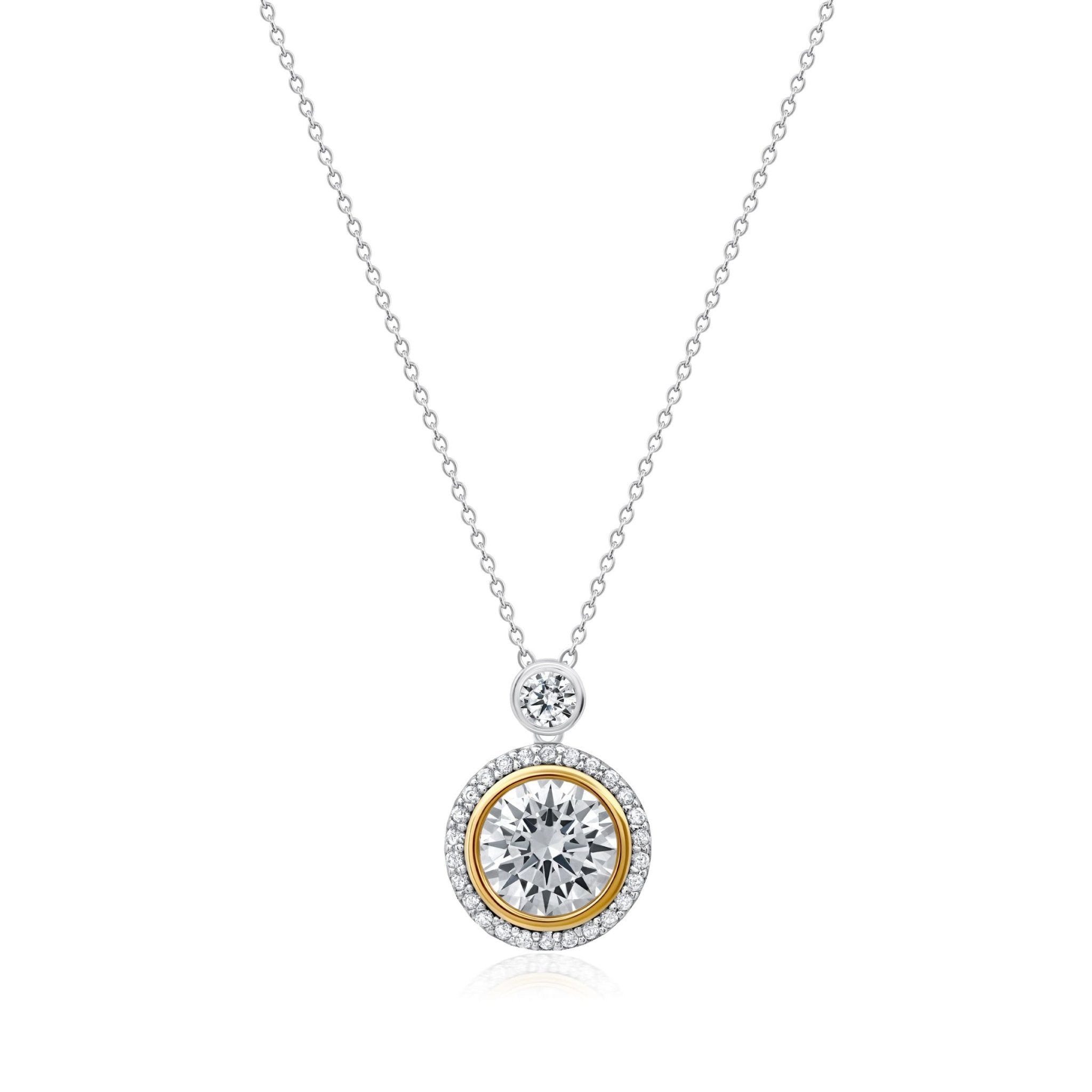 Two Tone Halo Necklace Finished in Platinum and Gold - CRISLU