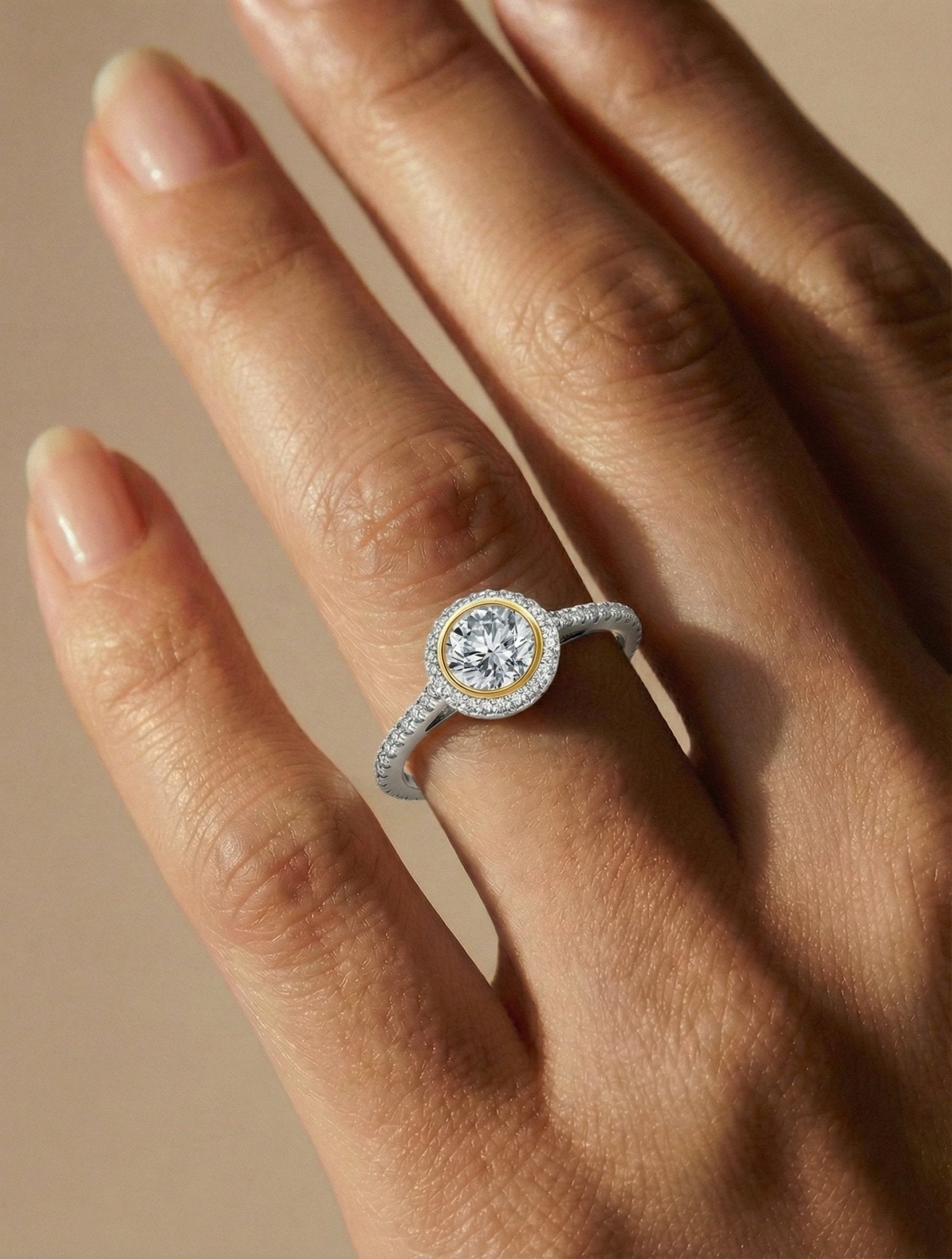 Two Tone Halo Ring Finished in Platinum and Gold - CRISLU