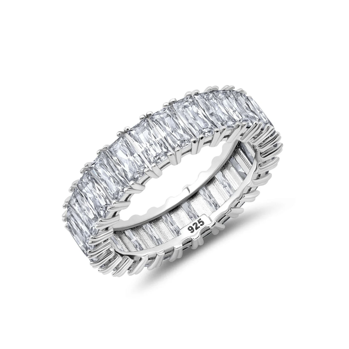Vertical Baguette Eternity Band Ring Finished in Platinum