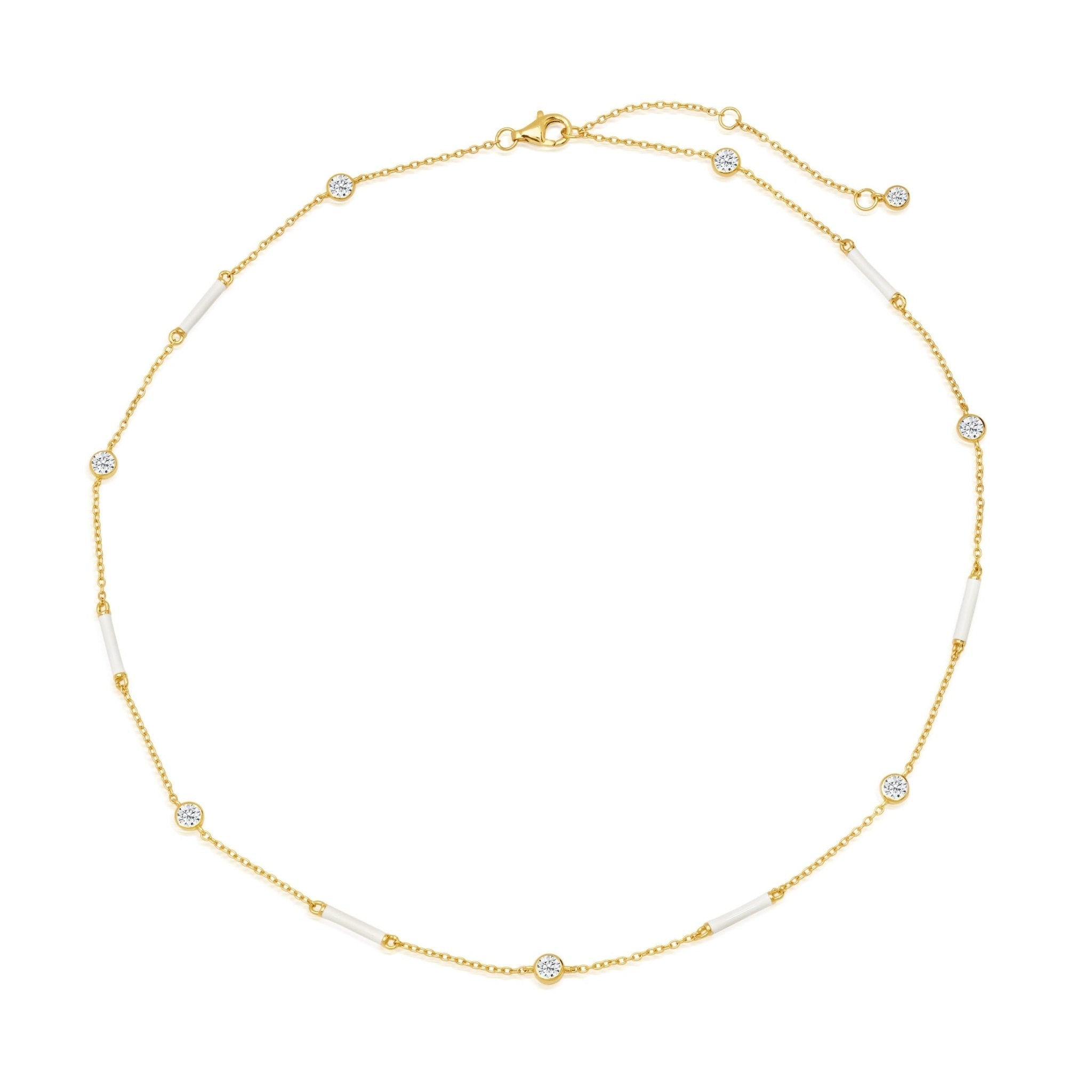 White Enamel 16" Station Necklace Finished in Gold - CRISLU