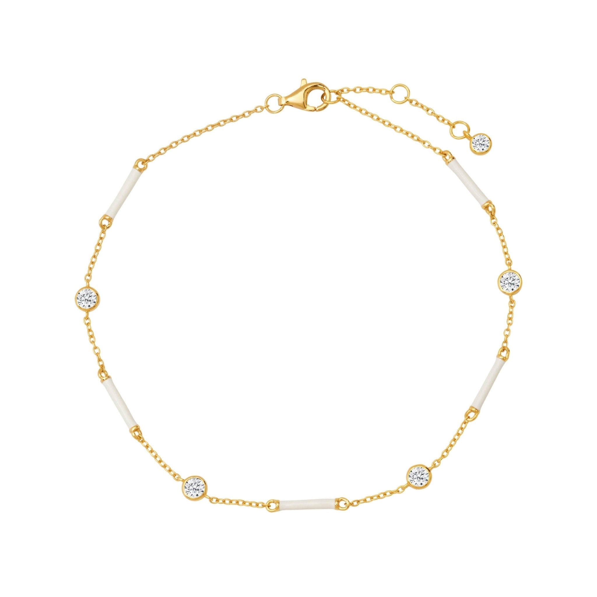 White Enamel Station Anklet Finished in Gold - CRISLU