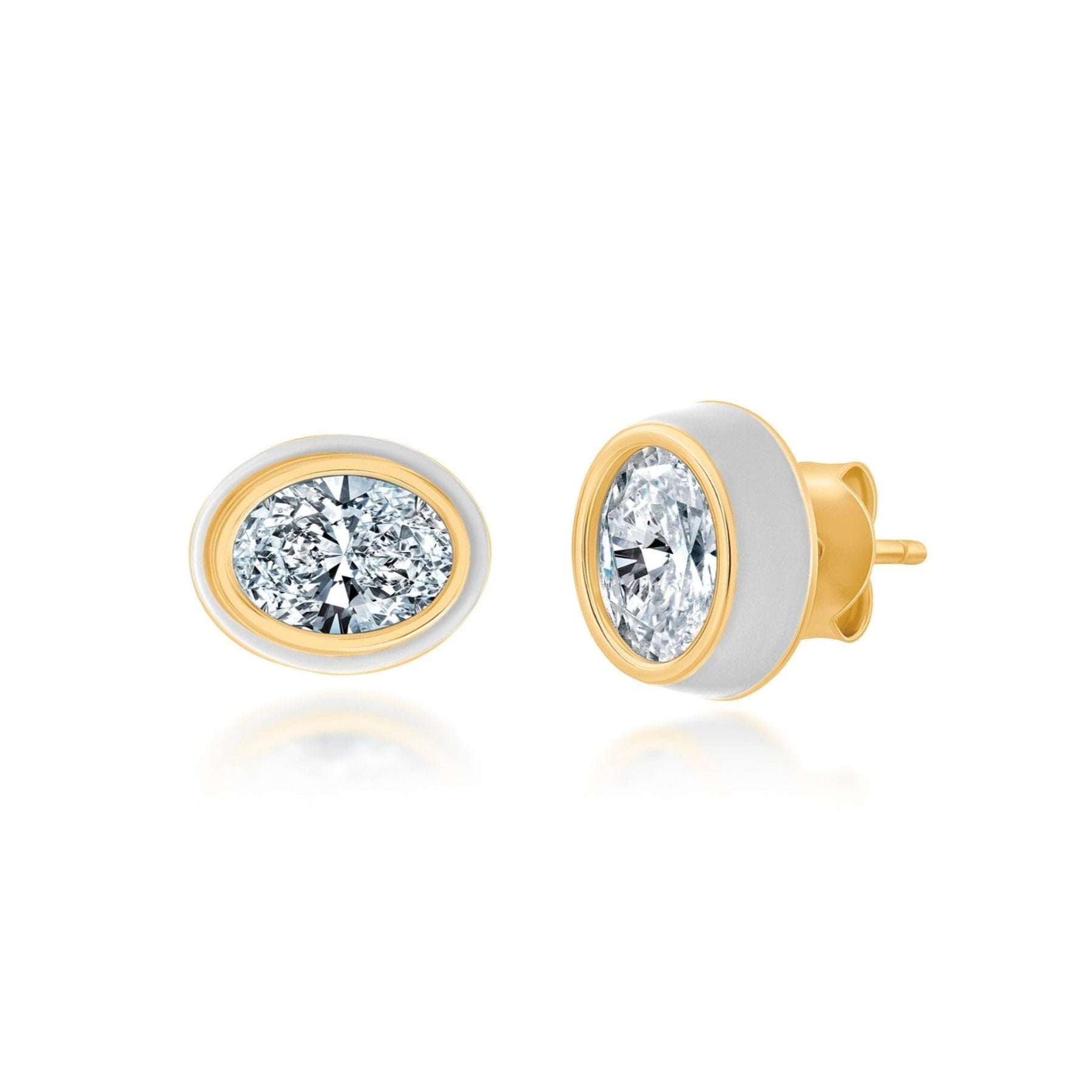 White & Gold Oval Earrings Finished in Gold - CRISLU