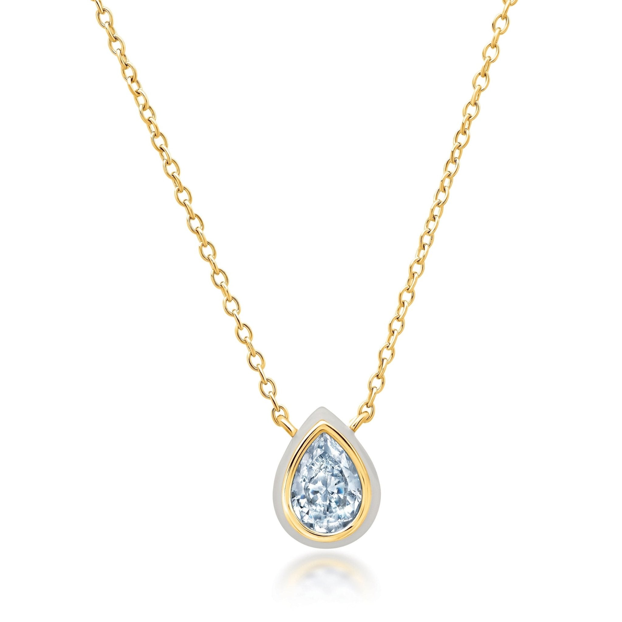 White & Gold Oval Pendant Necklace Finished in Gold - CRISLU