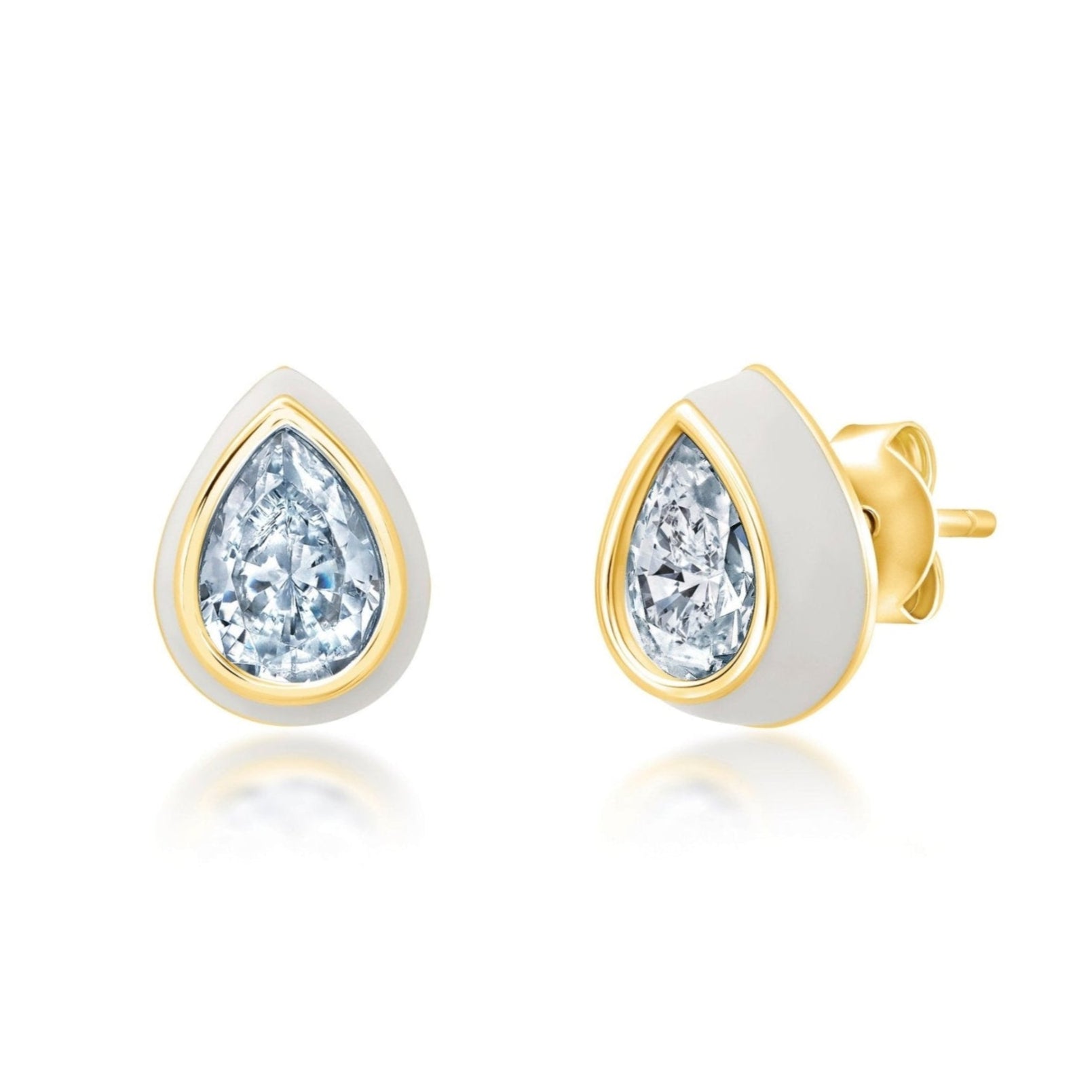 White & Gold Pear Earrings Finished in Gold - CRISLU