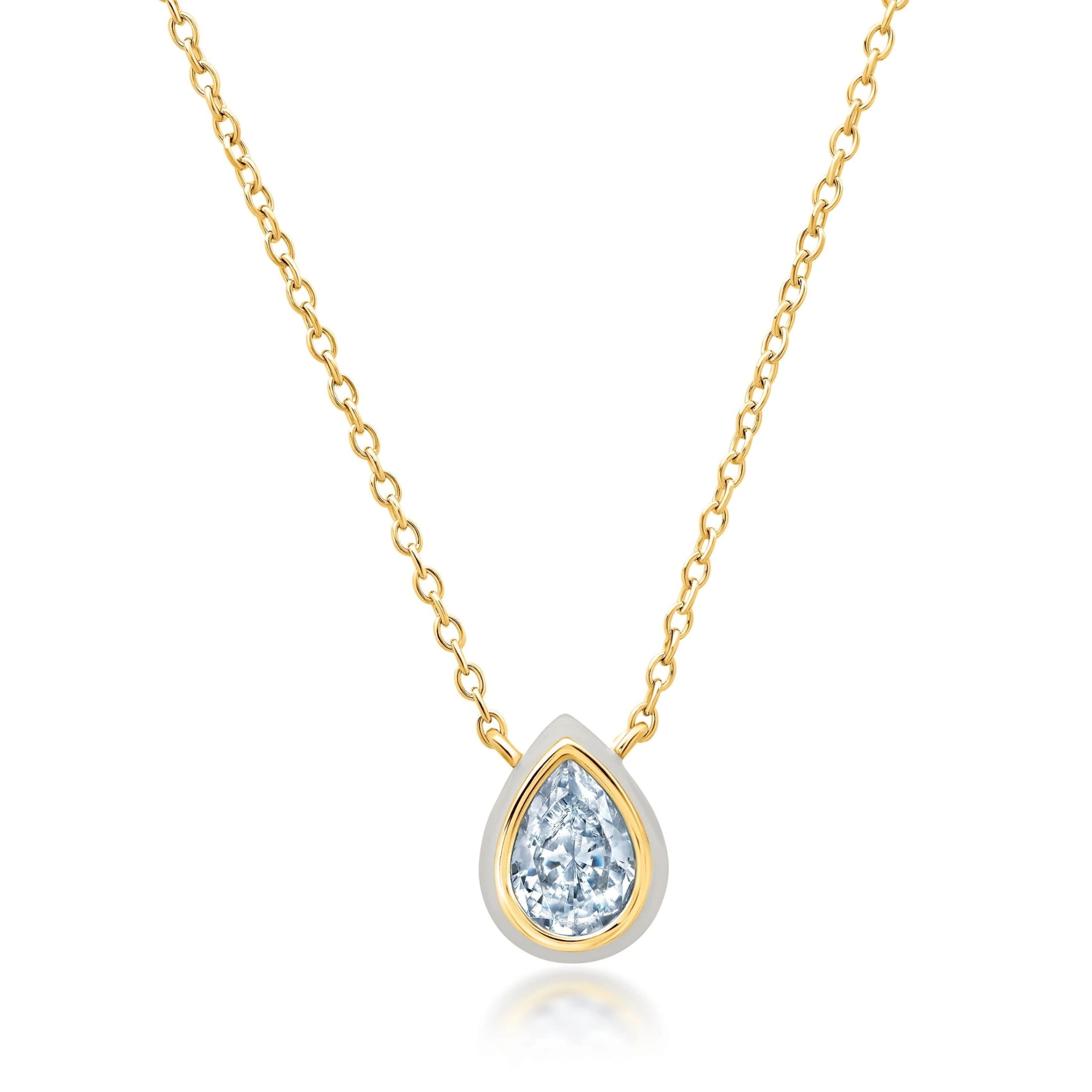 White & Gold Pear Pendant Necklace Finished in Gold - CRISLU