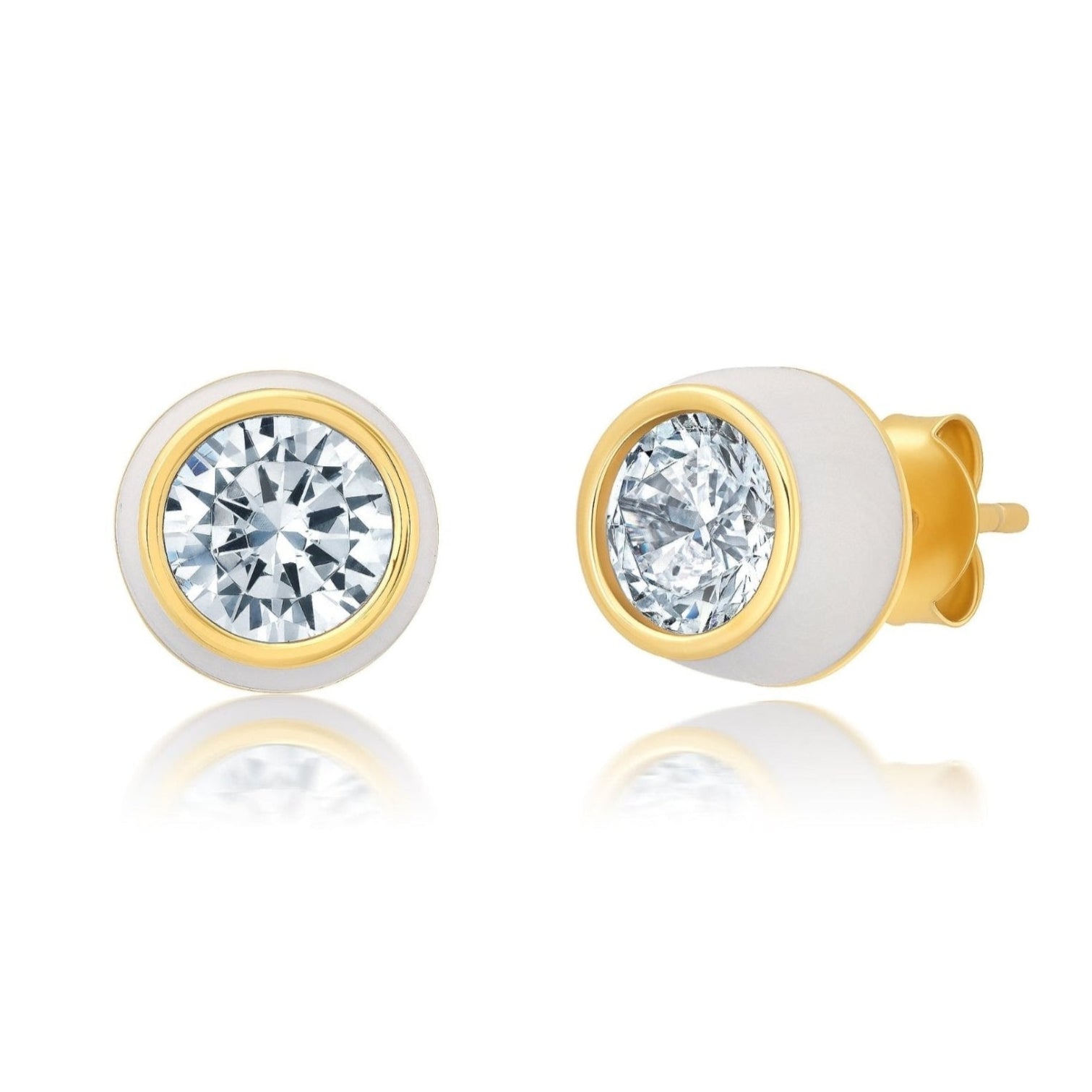 White & Gold Round Earrings Finished in Gold - CRISLU