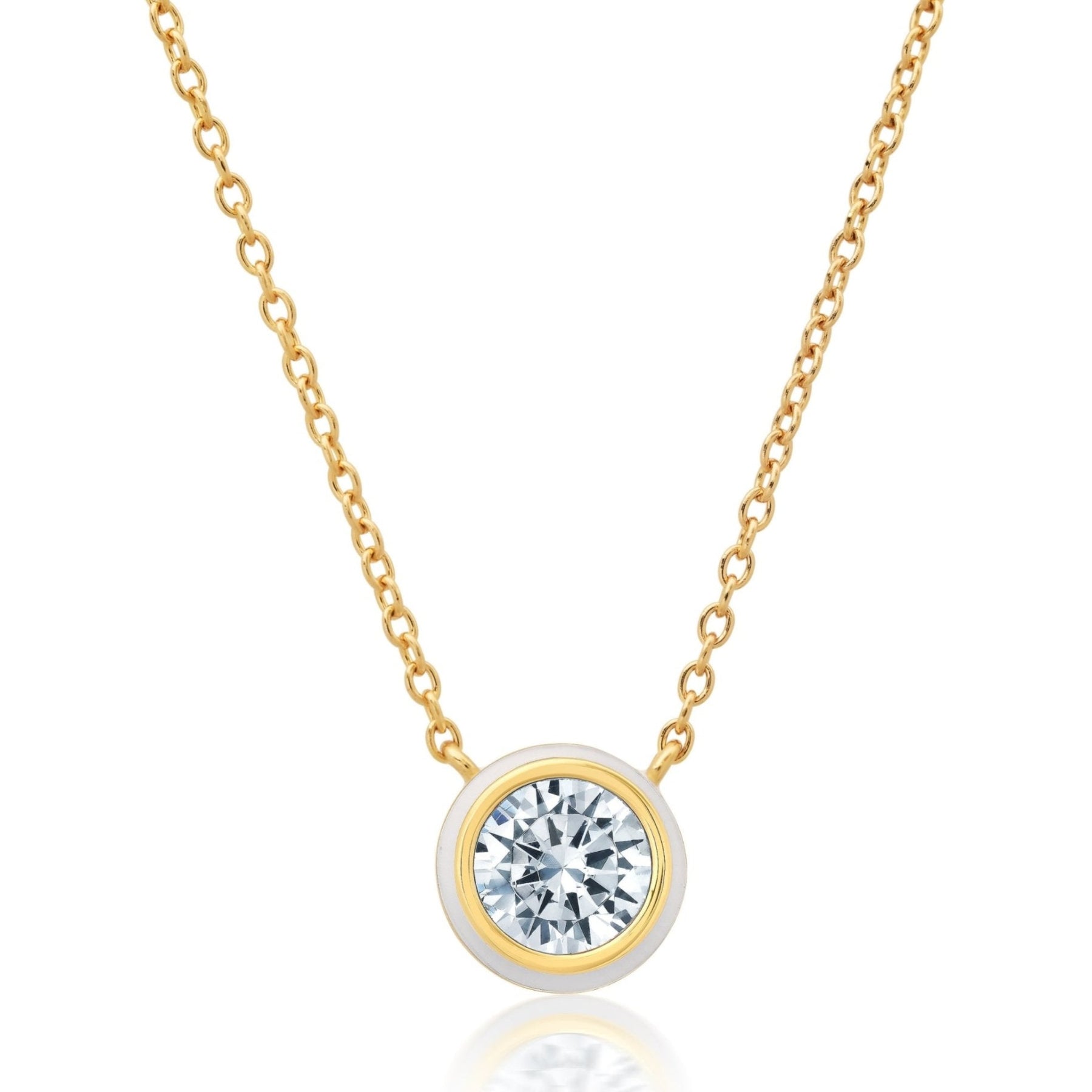 White & Gold Round Pendant Necklace Finished in Gold - CRISLU
