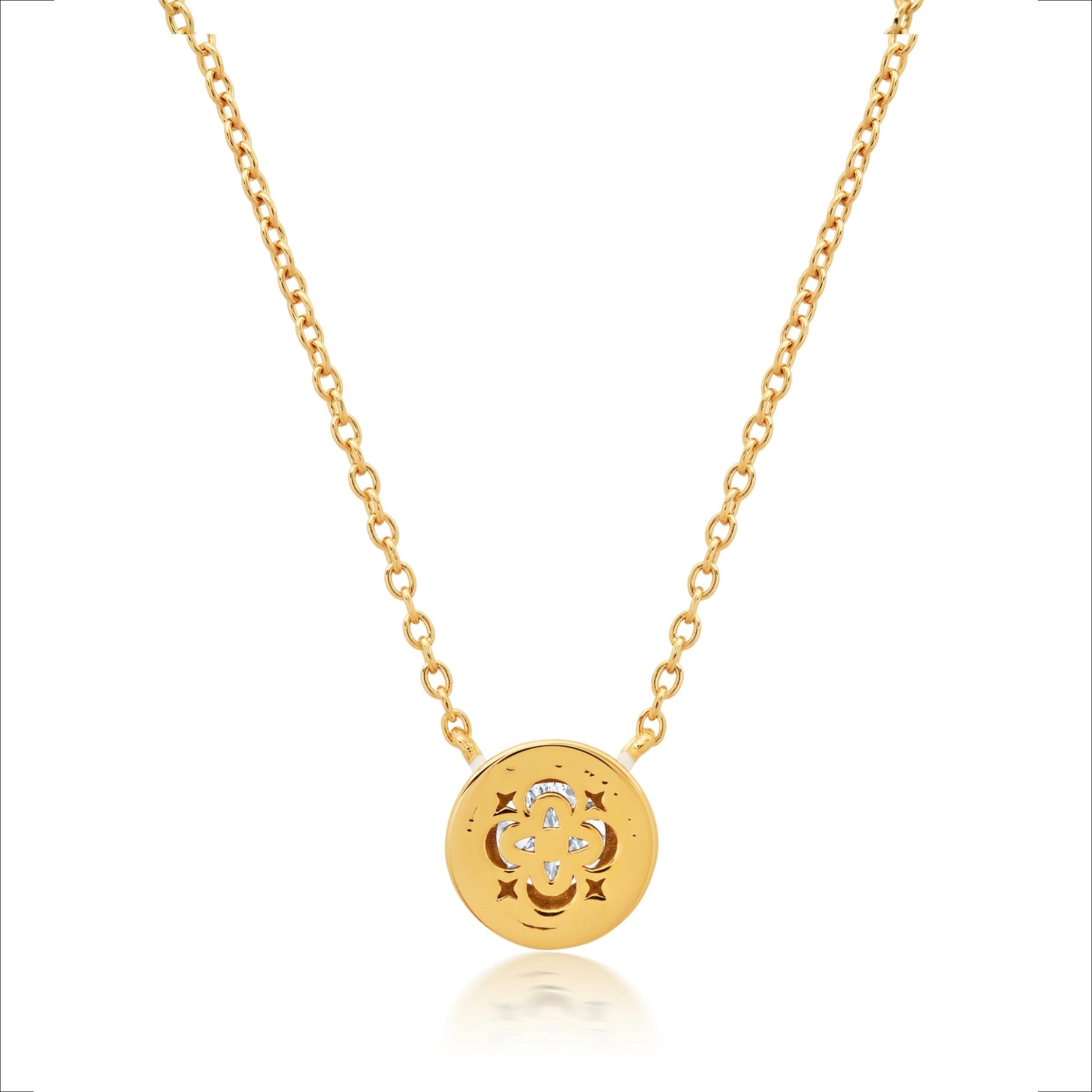 White & Gold Round Pendant Necklace Finished in Gold - CRISLU