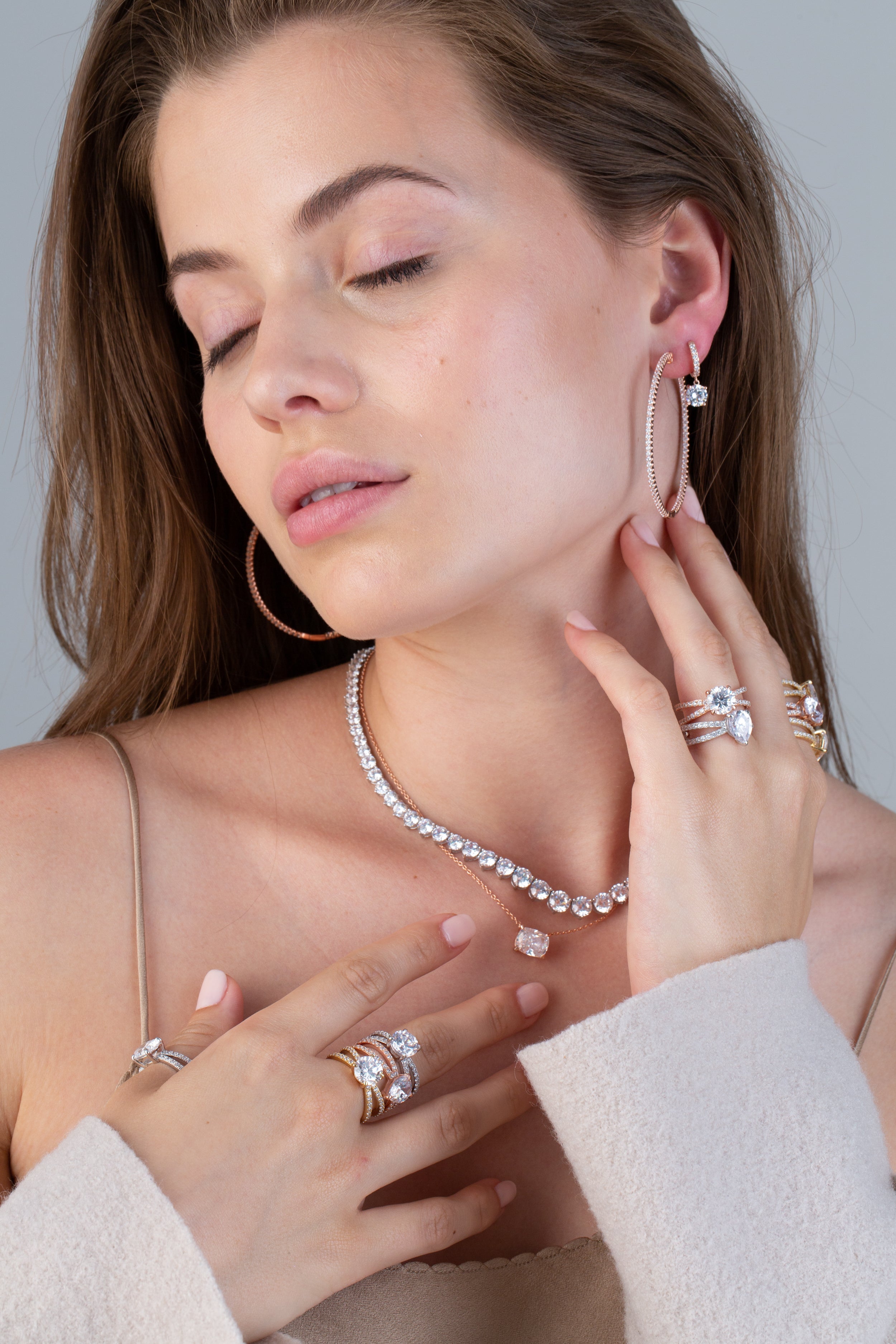 Large Asscher Solitaire and Pave Ring Set Finished in 18kt Rose Gold - CRISLU