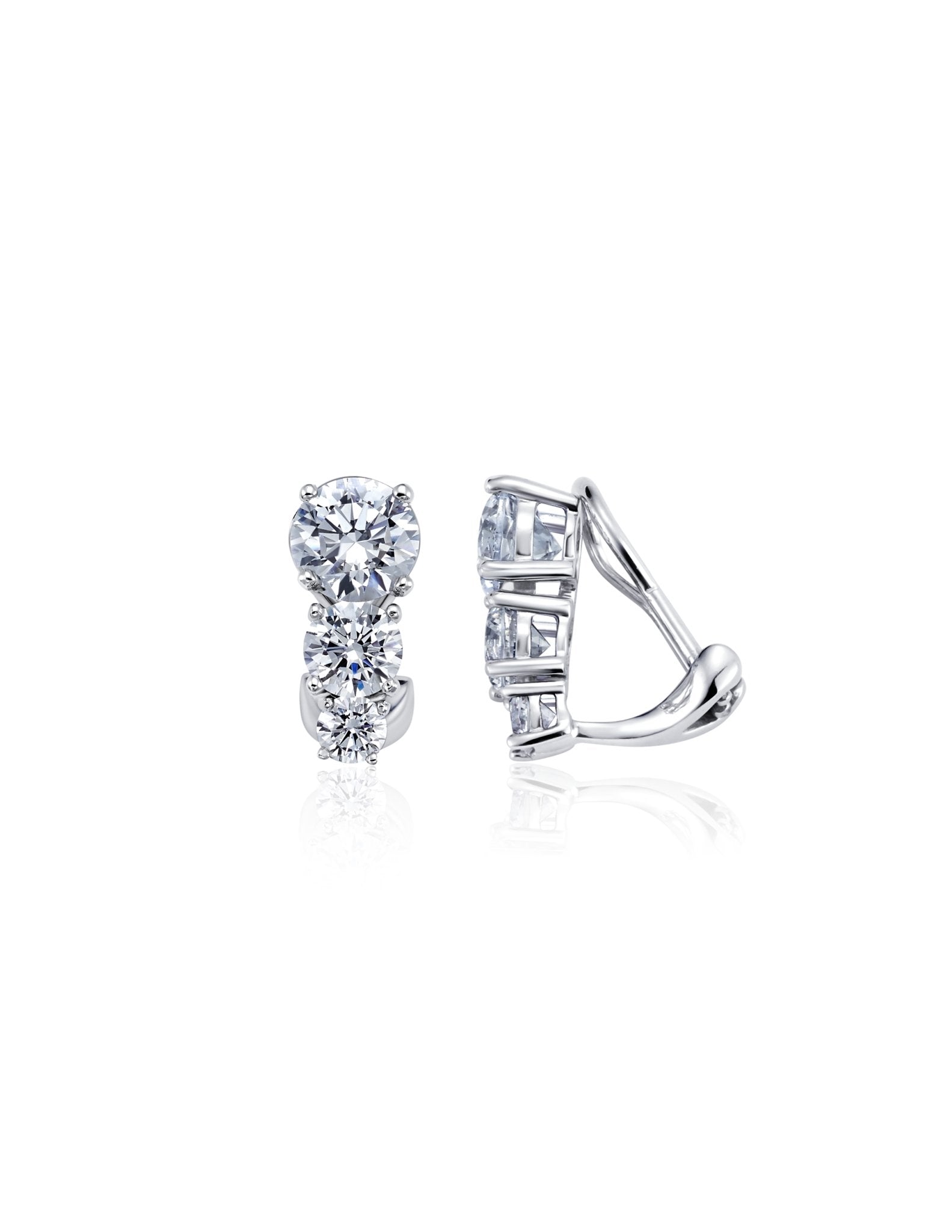 3 Stone Postless Earrings Finished in Pure Platinum - CRISLU