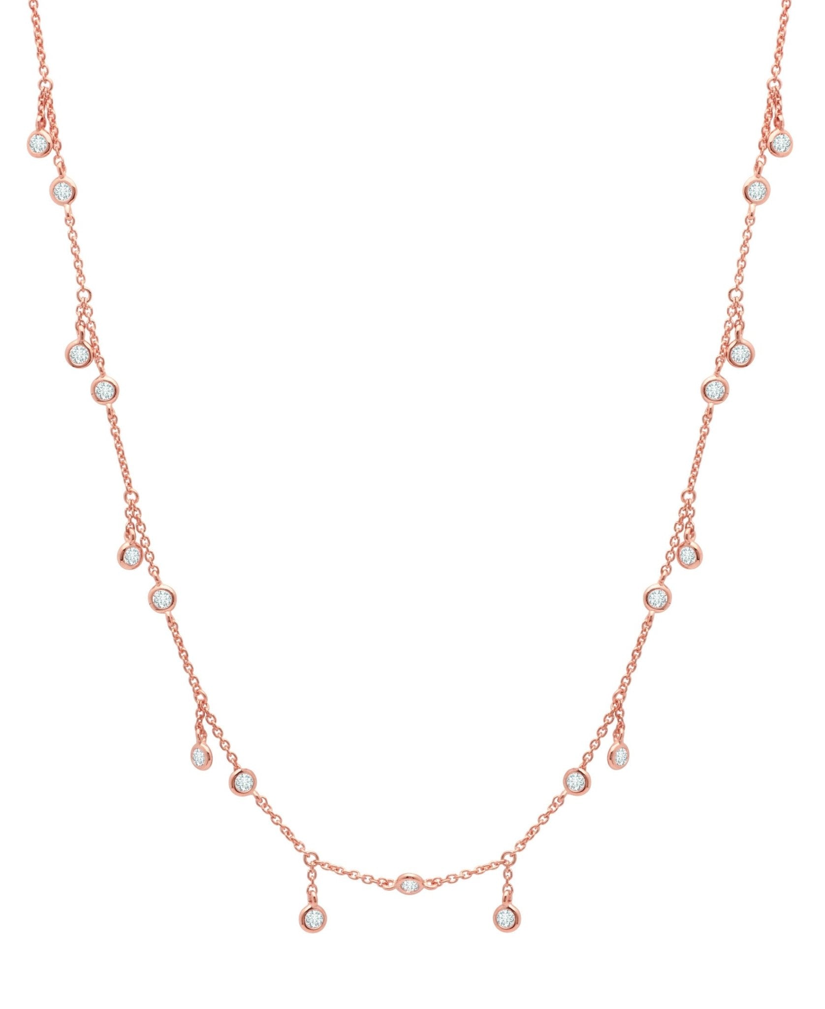 Adjustable Drop Bezel Necklace Finished in 18kt Rose Gold - CRISLU