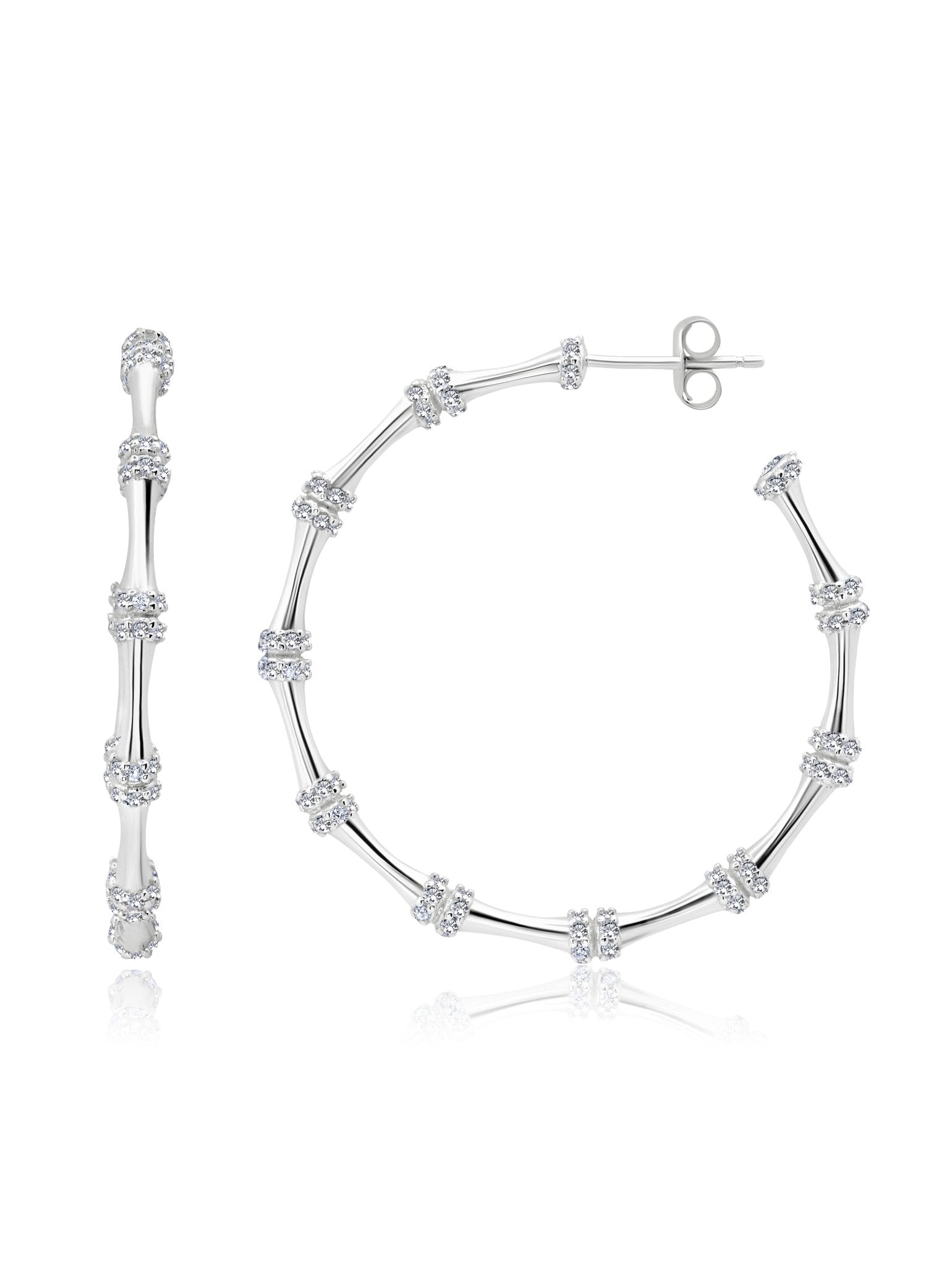 Bamboo Hoop Earrings Finished in Pure Platinum - CRISLU