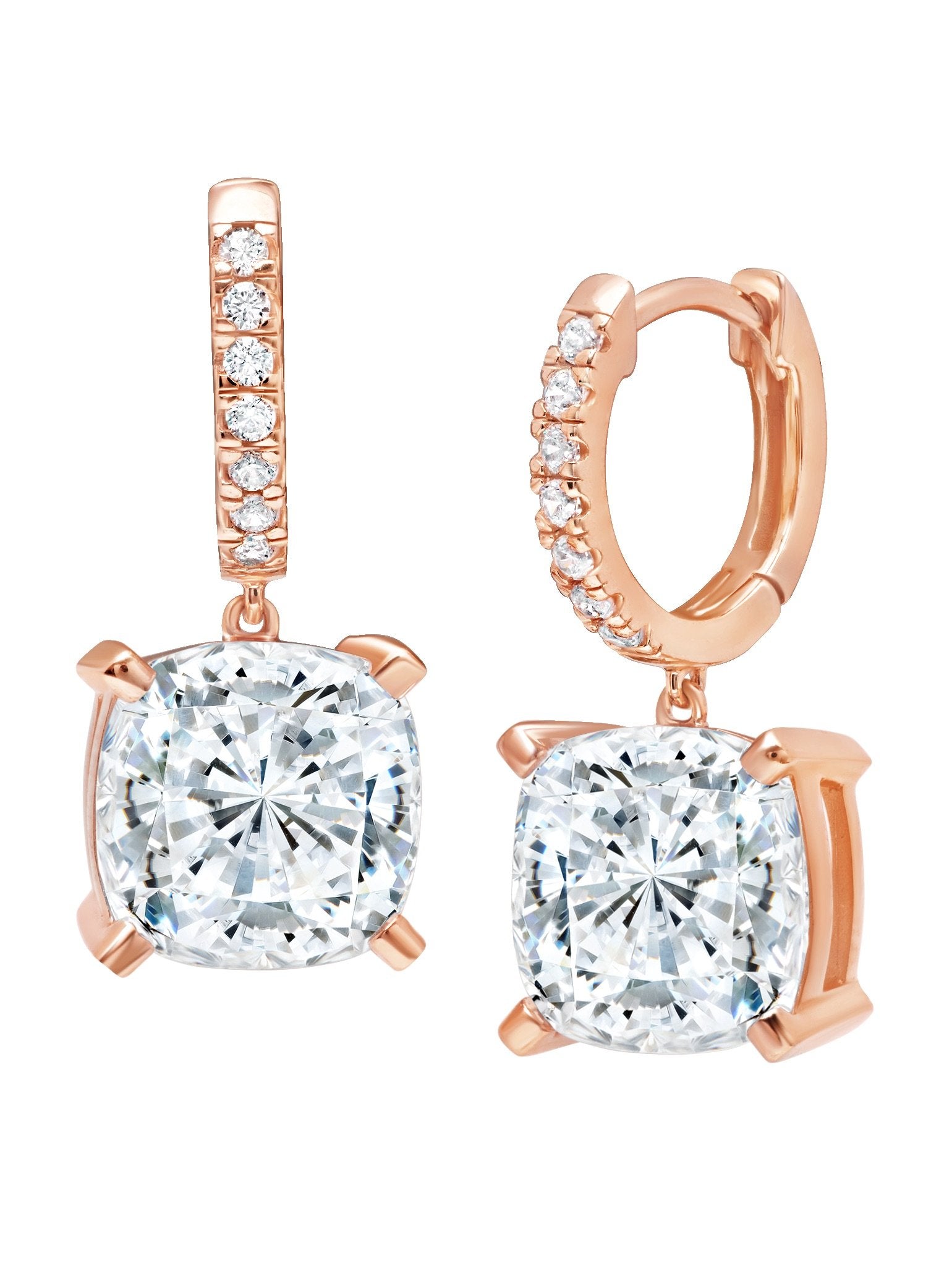 Bliss Cushion Cut Drop Earrings Finished in 18kt Rose Gold - CRISLU