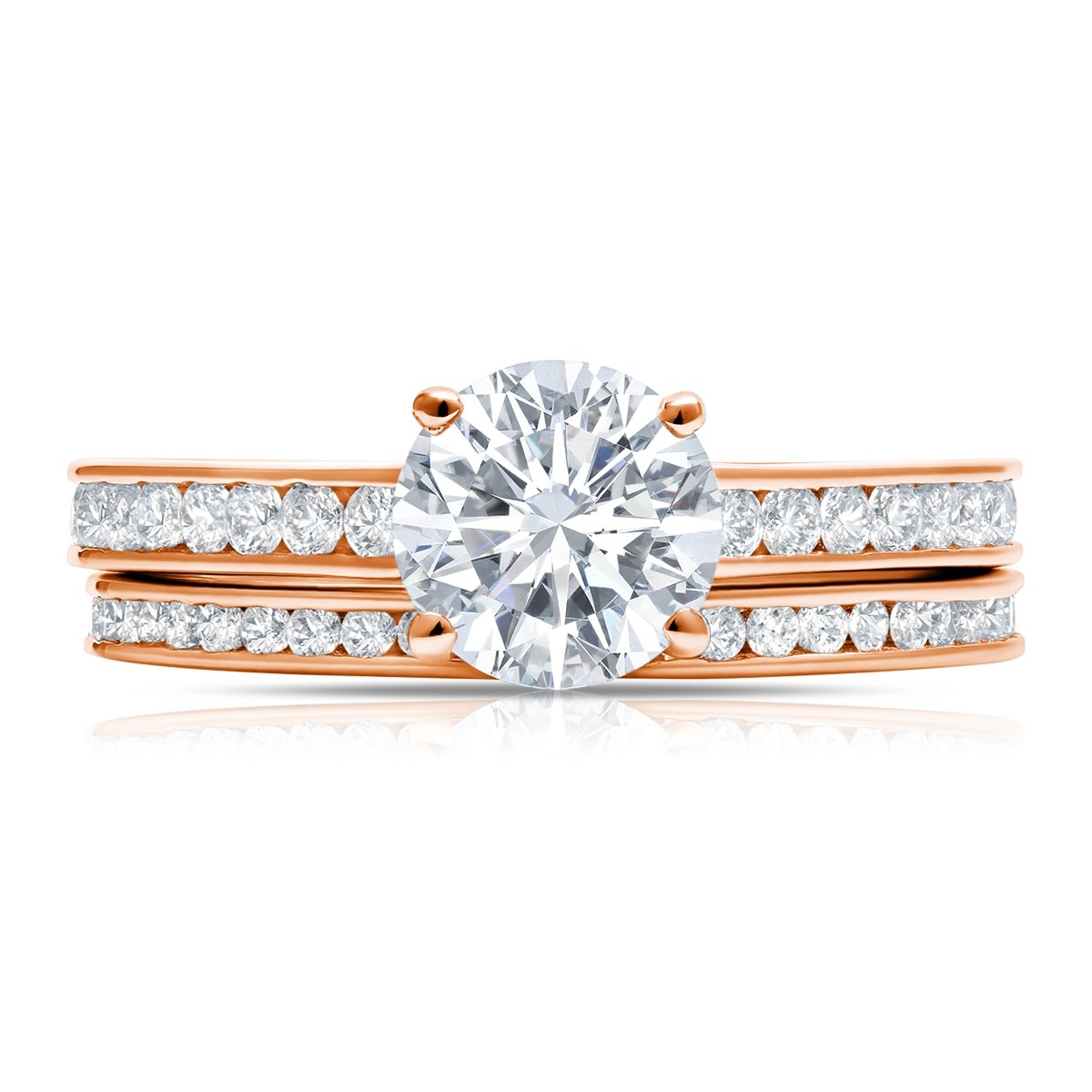 Brilliant Cut Ring Set Finished in 18kt Rose Gold - CRISLU