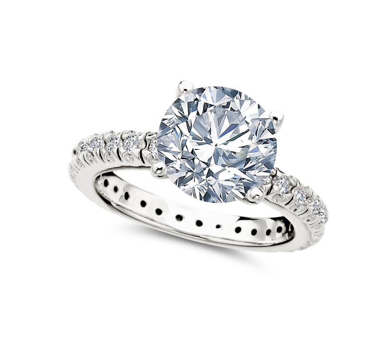 Classic Brilliant Solitaire Ring With Pave Band Finished in Pure Platinum - CRISLU