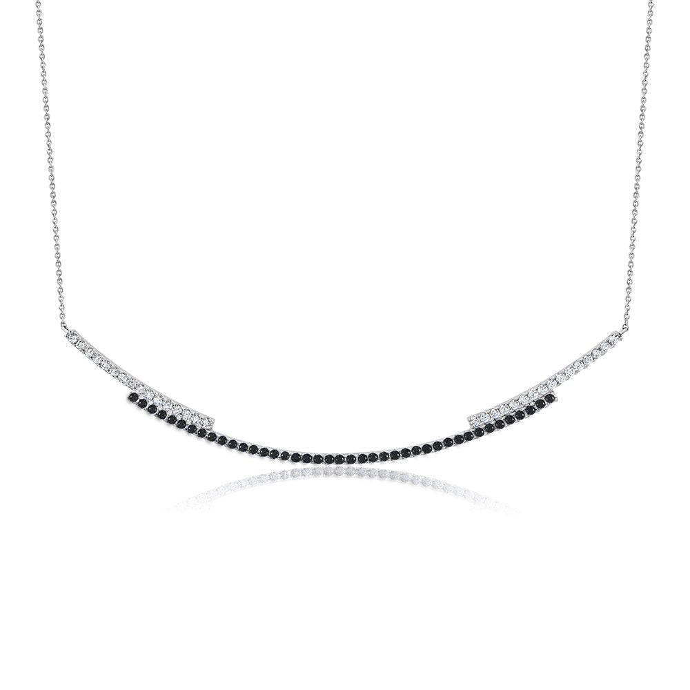 Clear And Black Regal Round Cut 16'' Long Bar Necklace - CRISLU