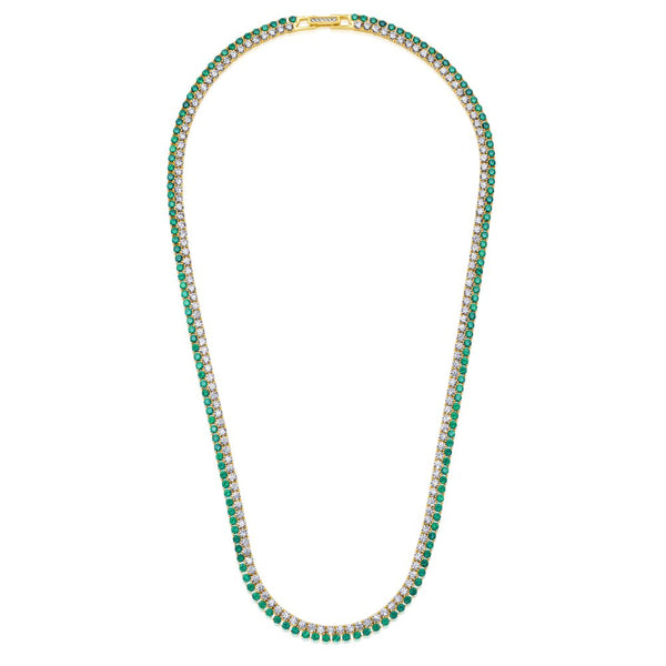 Double Row Clear And Emerald Color Round Cut 18'' Tennis Necklace - CRISLU