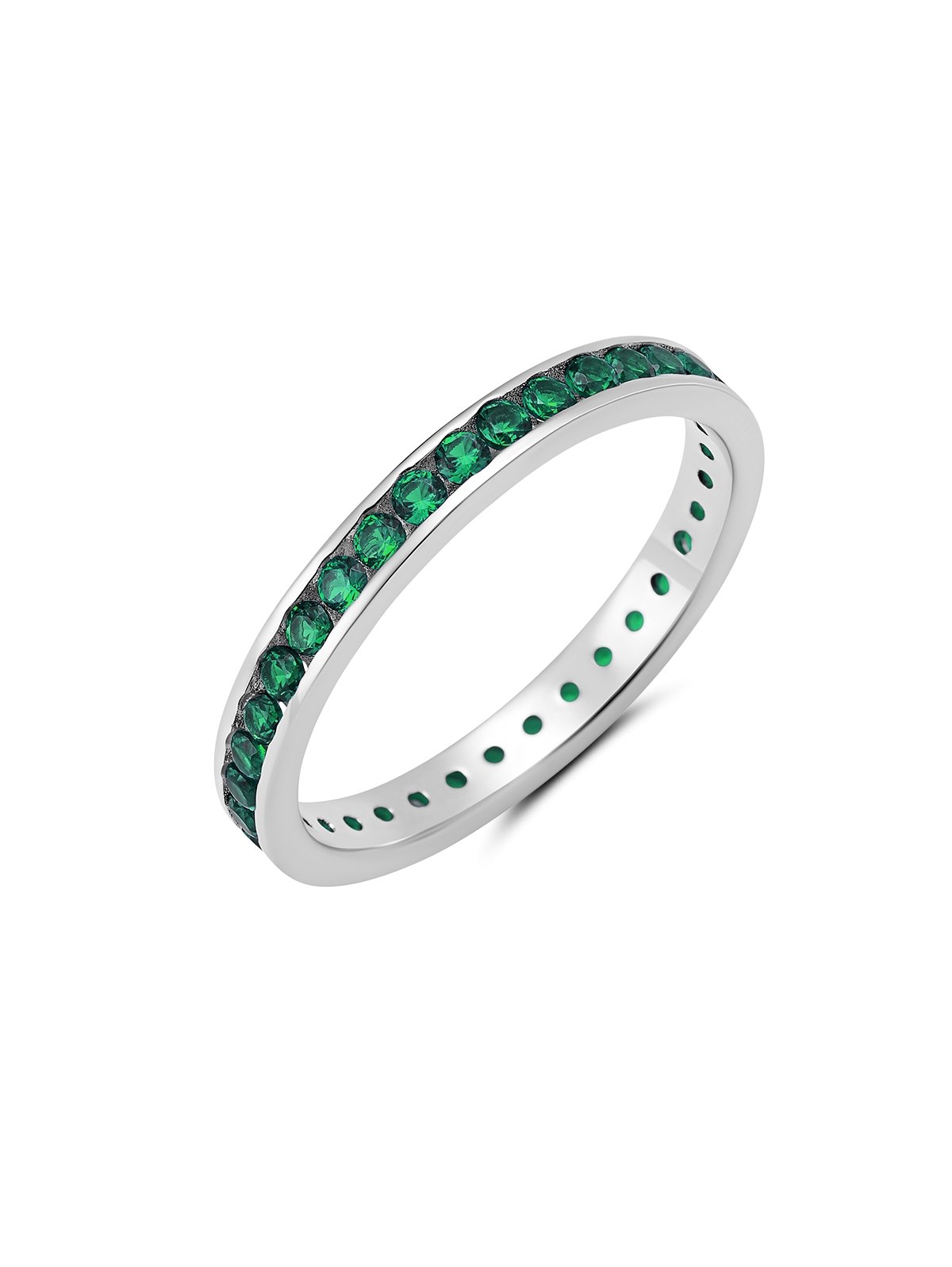 Emerald Hand Set Cubic Zirconia Eternity Band Engagement Ring Finished In Pure Platinum - CRISLU