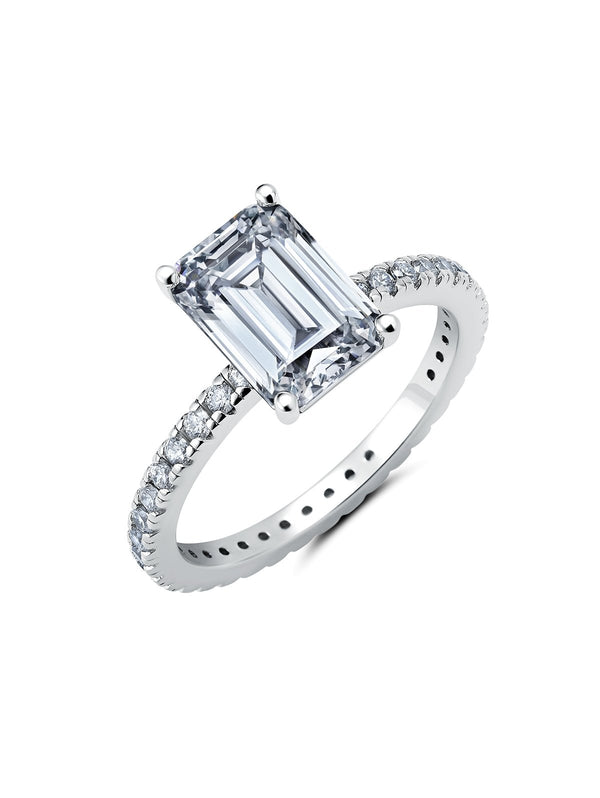 Emerald Step Cut Engagement Ring Finished in Pure Platinum - CRISLU