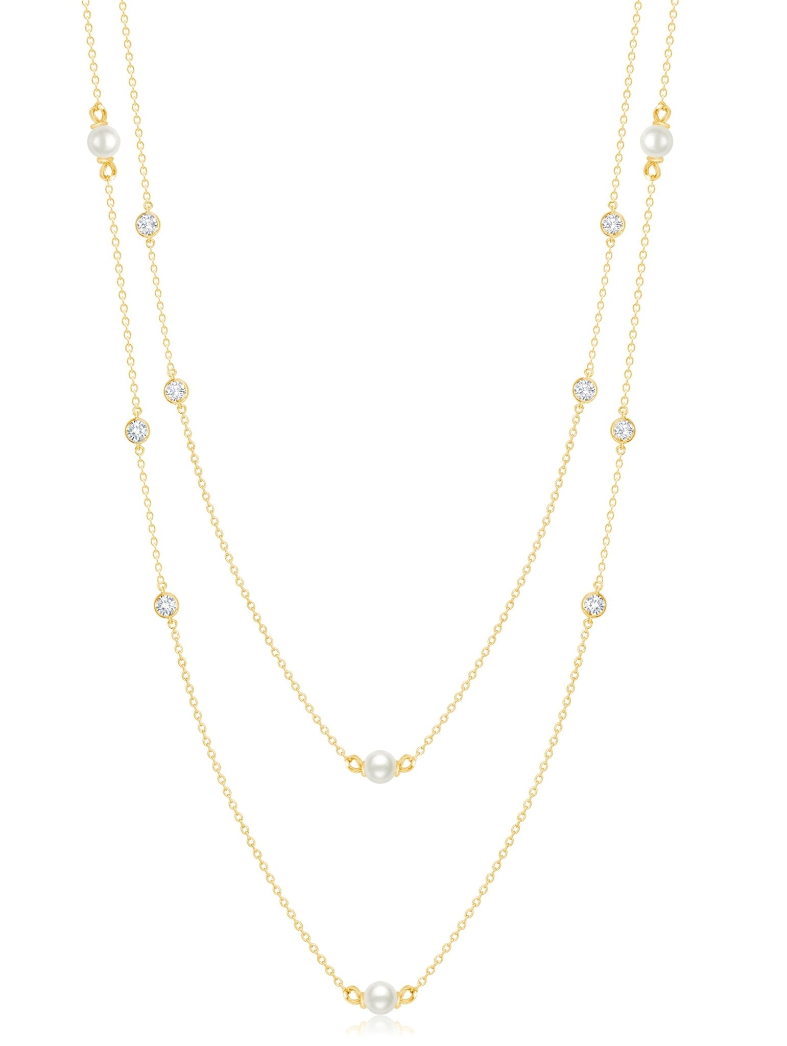 Genuine Double Layered Pearl Necklace Finished in 18kt Yellow Gold - CRISLU