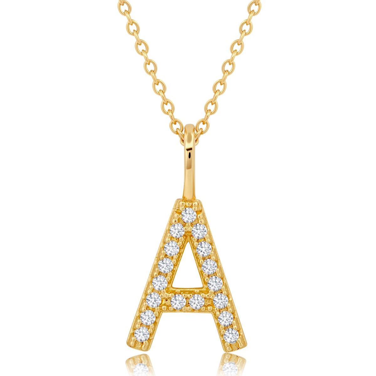 Initial Pendent Necklace Charm Letter A Finished in 18kt Yellow Gold - CRISLU