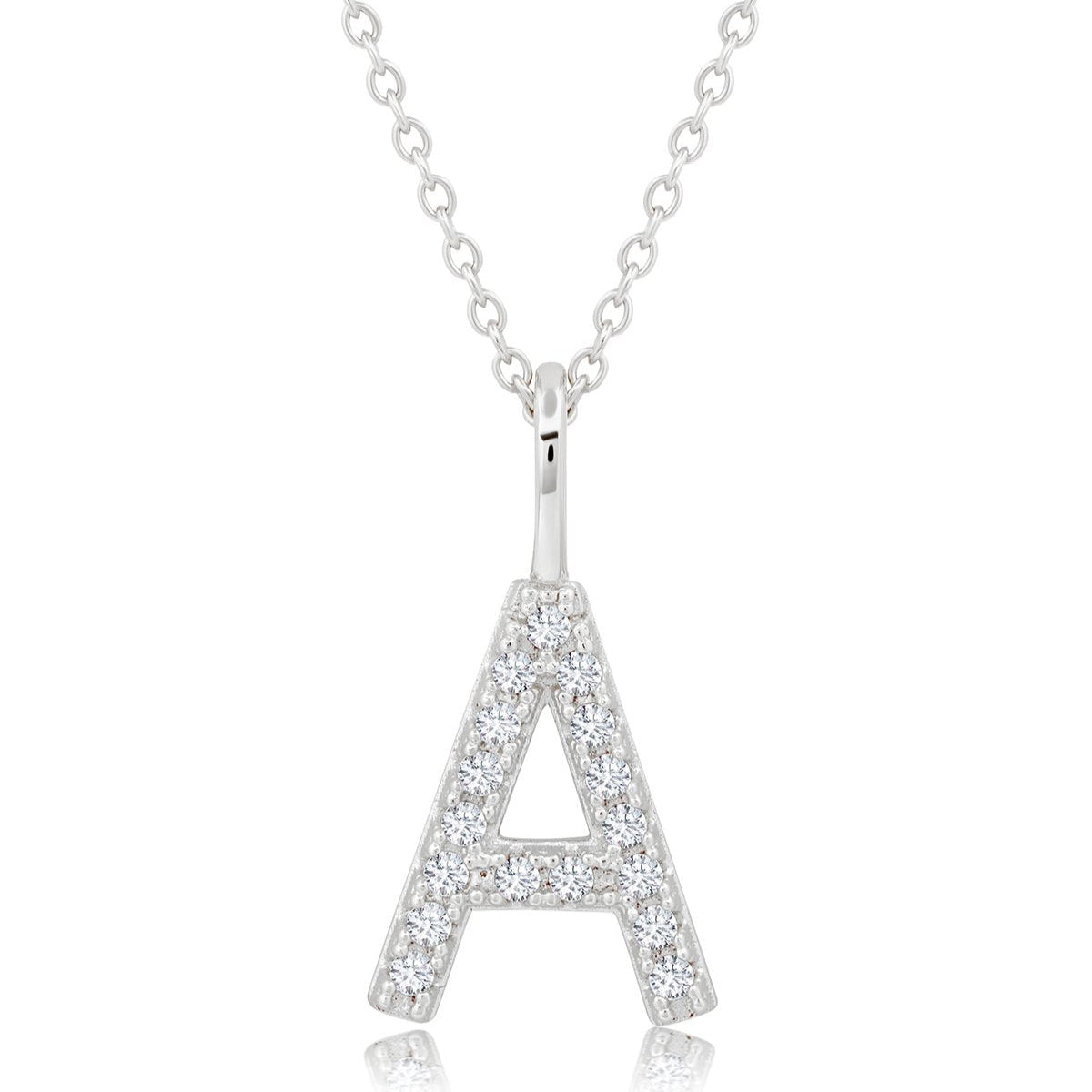 Initial Pendent Necklace Charm Letter A Finished in Pure Platinum - CRISLU