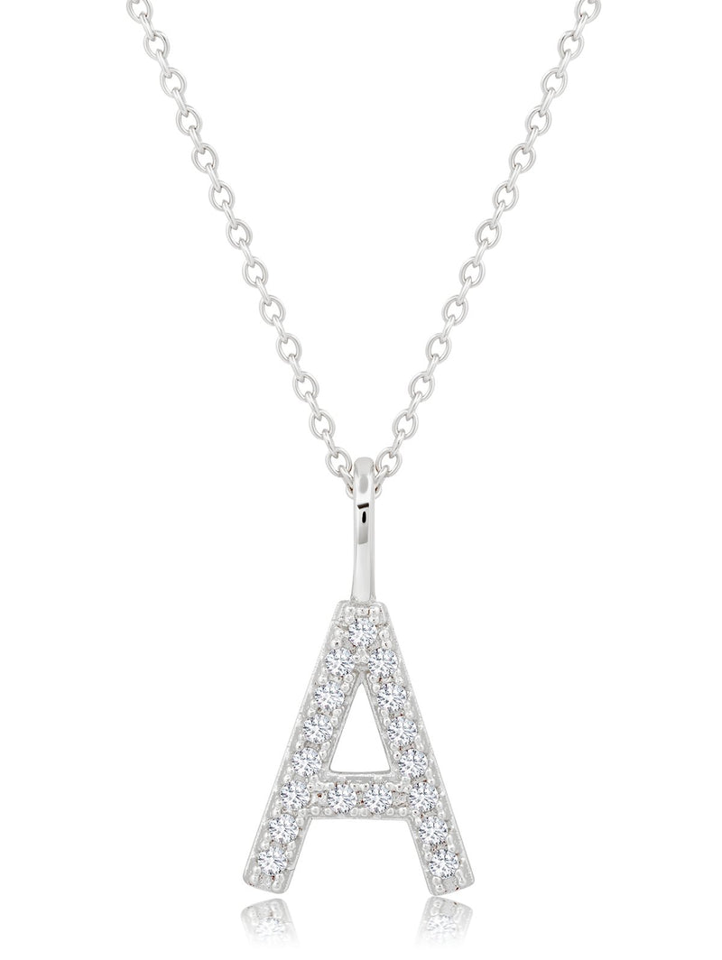 Initial Pendent Necklace Charm Letter A Finished in Pure Platinum - CRISLU