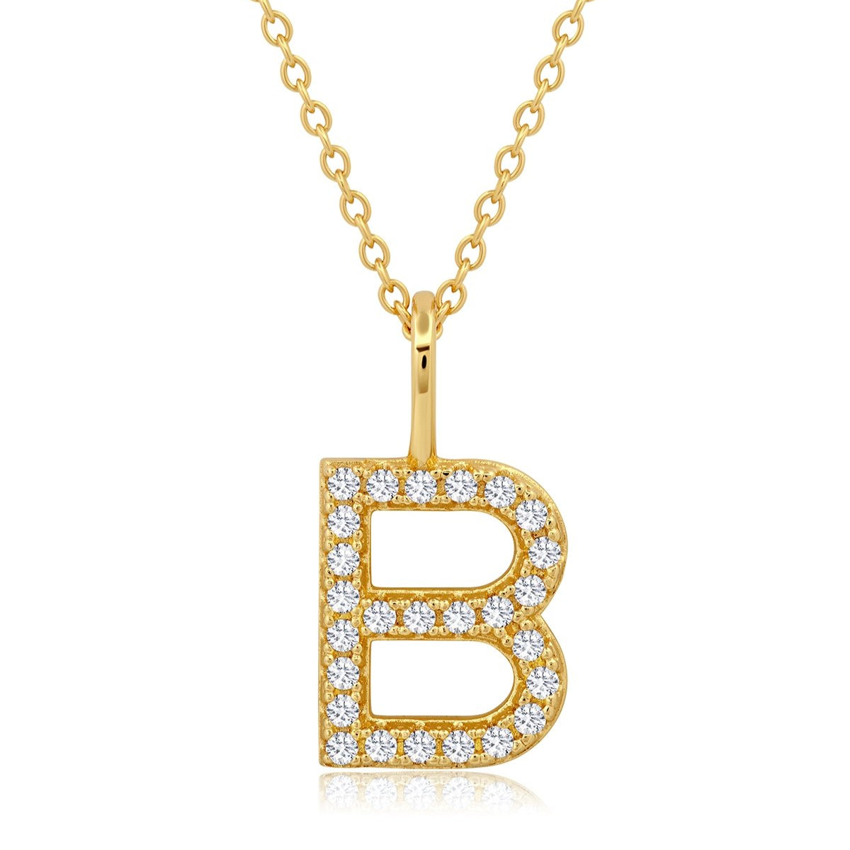 Initial Pendent Necklace Charm Letter B Finished in 18kt Yellow Gold - CRISLU