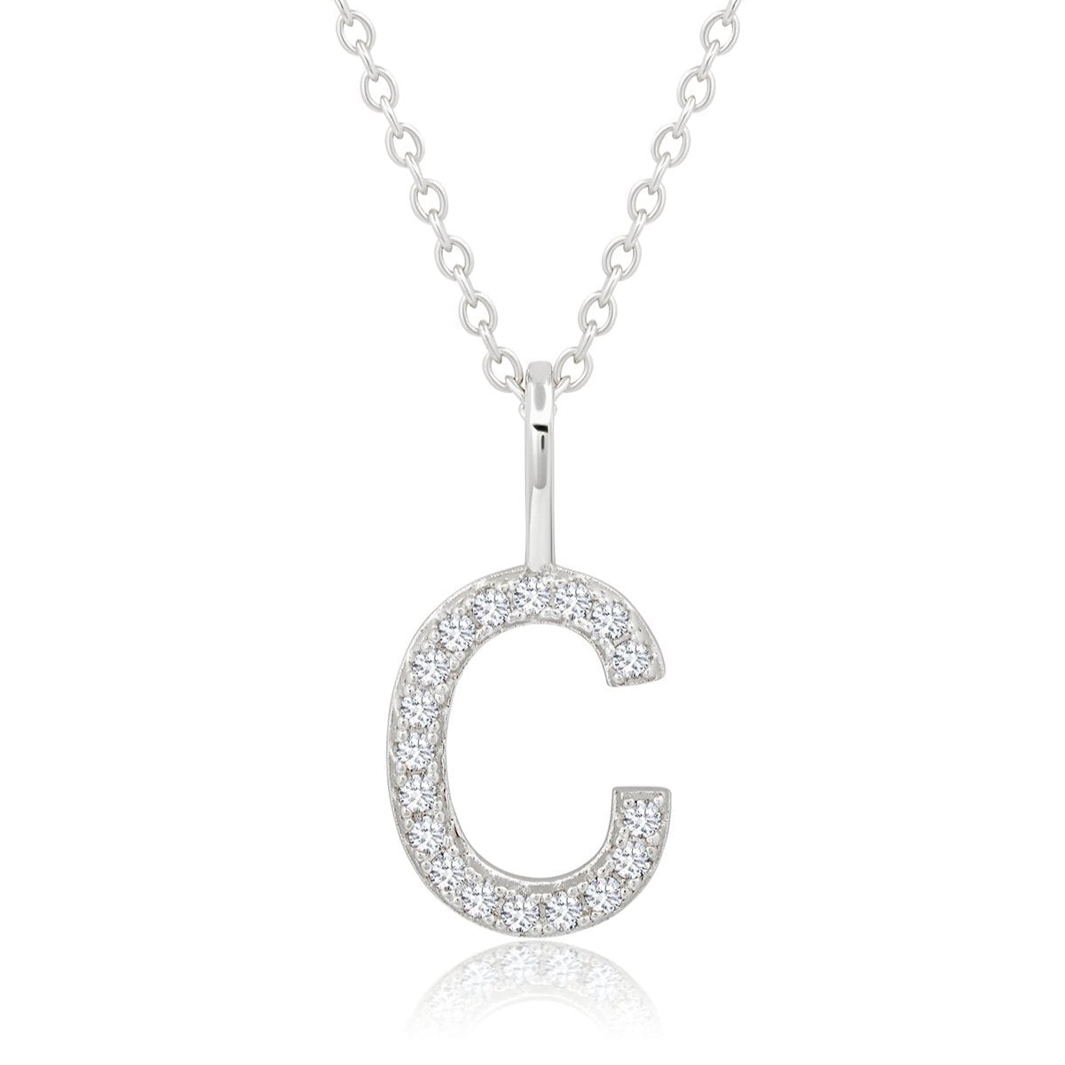 Initial Pendent Necklace Charm Letter C Finished in Pure Platinum - CRISLU