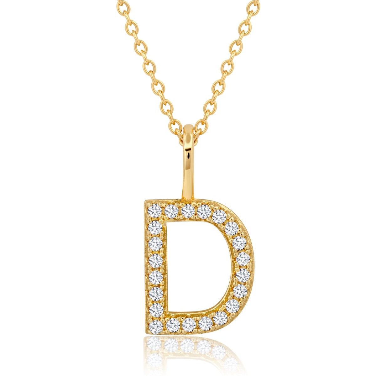 Initial Pendent Necklace Charm Letter D Finished in 18kt Yellow Gold - CRISLU