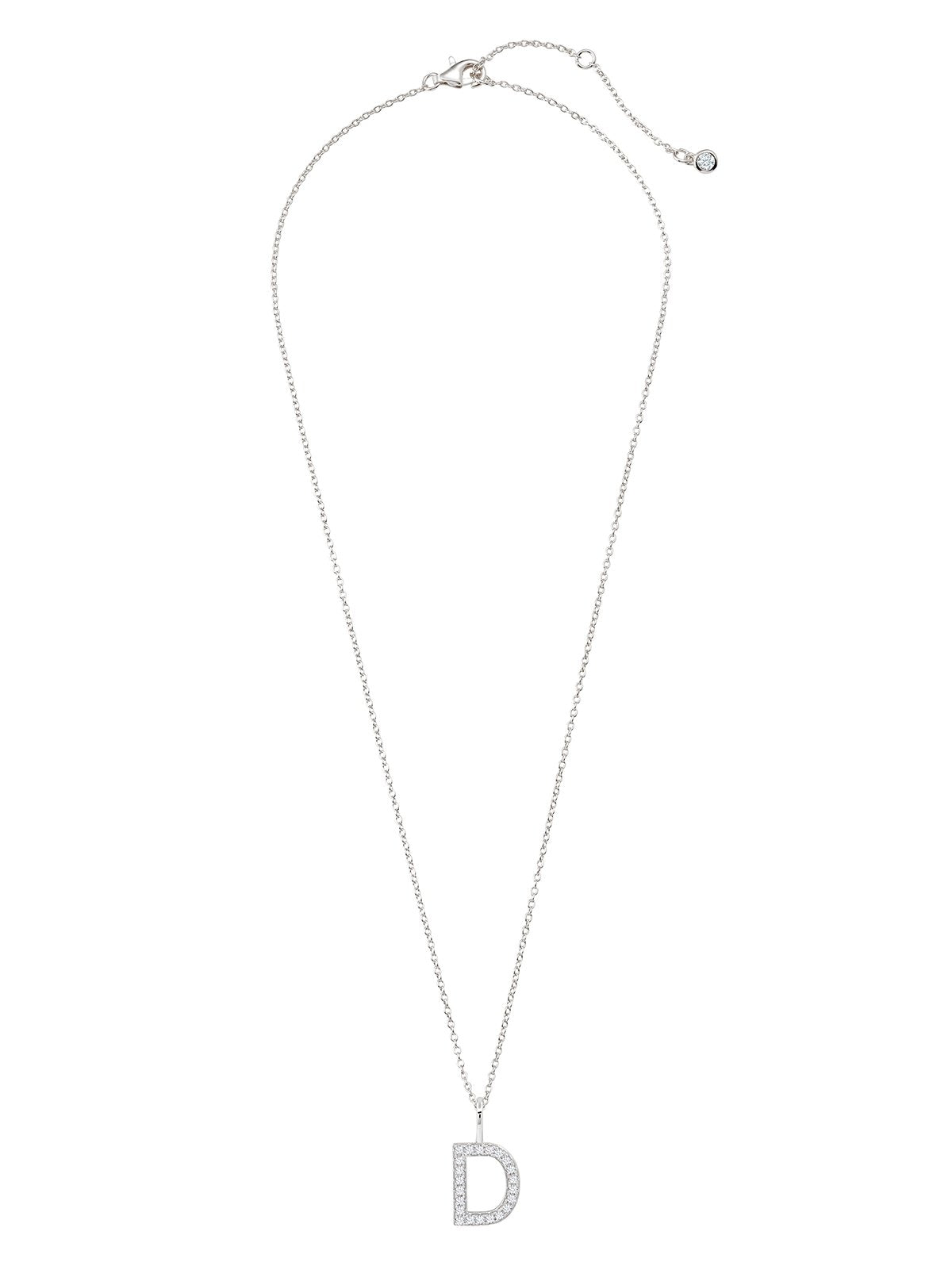Initial Pendent Necklace Charm Letter D Finished in Pure Platinum - CRISLU