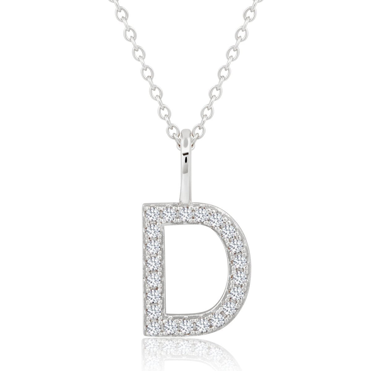 Initial Pendent Necklace Charm Letter D Finished in Pure Platinum - CRISLU