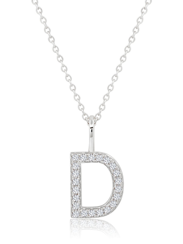 Initial Pendent Necklace Charm Letter D Finished in Pure Platinum - CRISLU