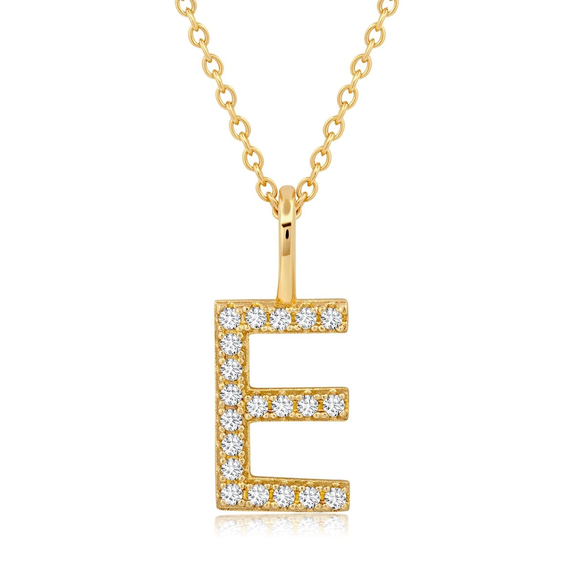 Initial Pendent Necklace Charm Letter E Finished in 18kt Yellow Gold - CRISLU