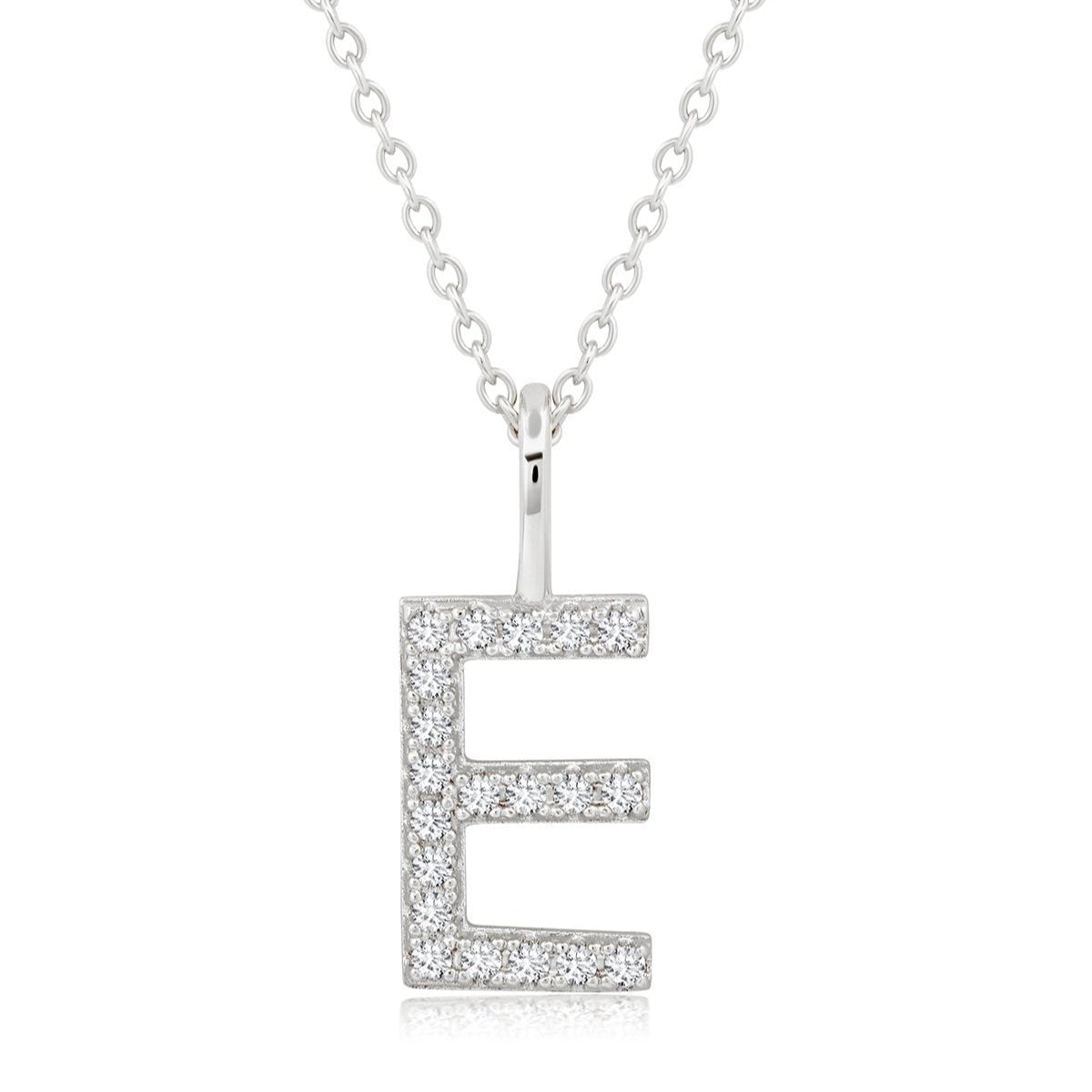 Initial Pendent Necklace Charm Letter E Finished in Pure Platinum - CRISLU