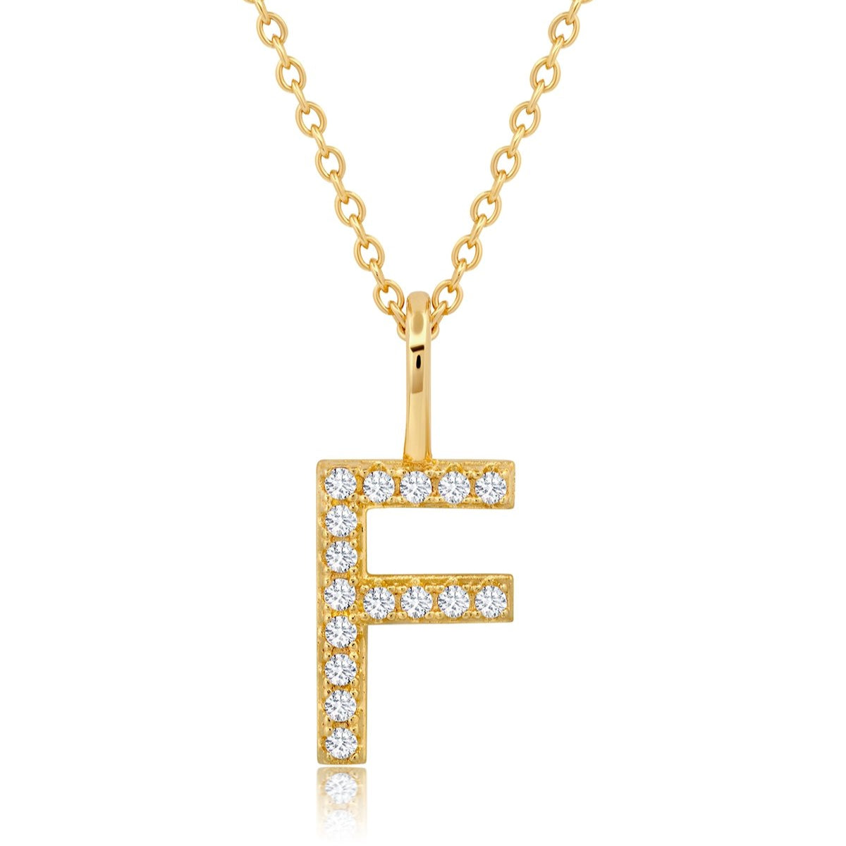 Initial Pendent Necklace Charm Letter F Finished in 18kt Yellow Gold - CRISLU