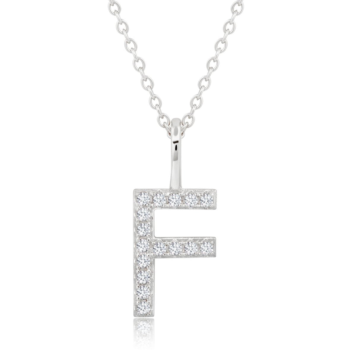 Initial Pendent Necklace Charm Letter F Finished in Pure Platinum - CRISLU