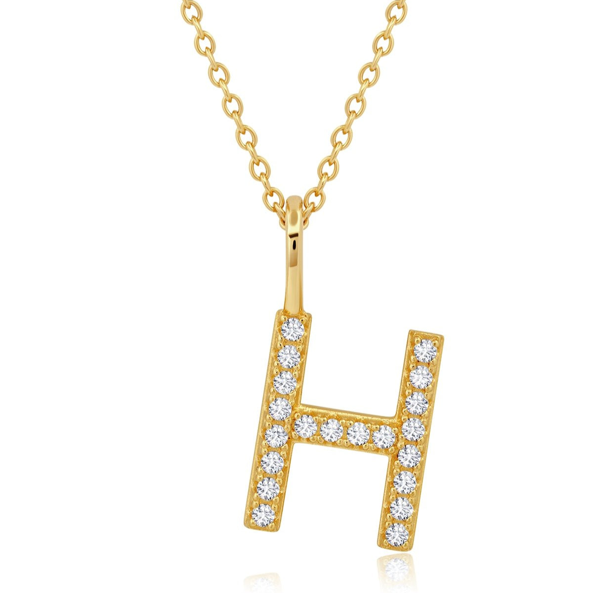 Initial Pendent Necklace Charm Letter H Finished in 18kt Yellow Gold - CRISLU