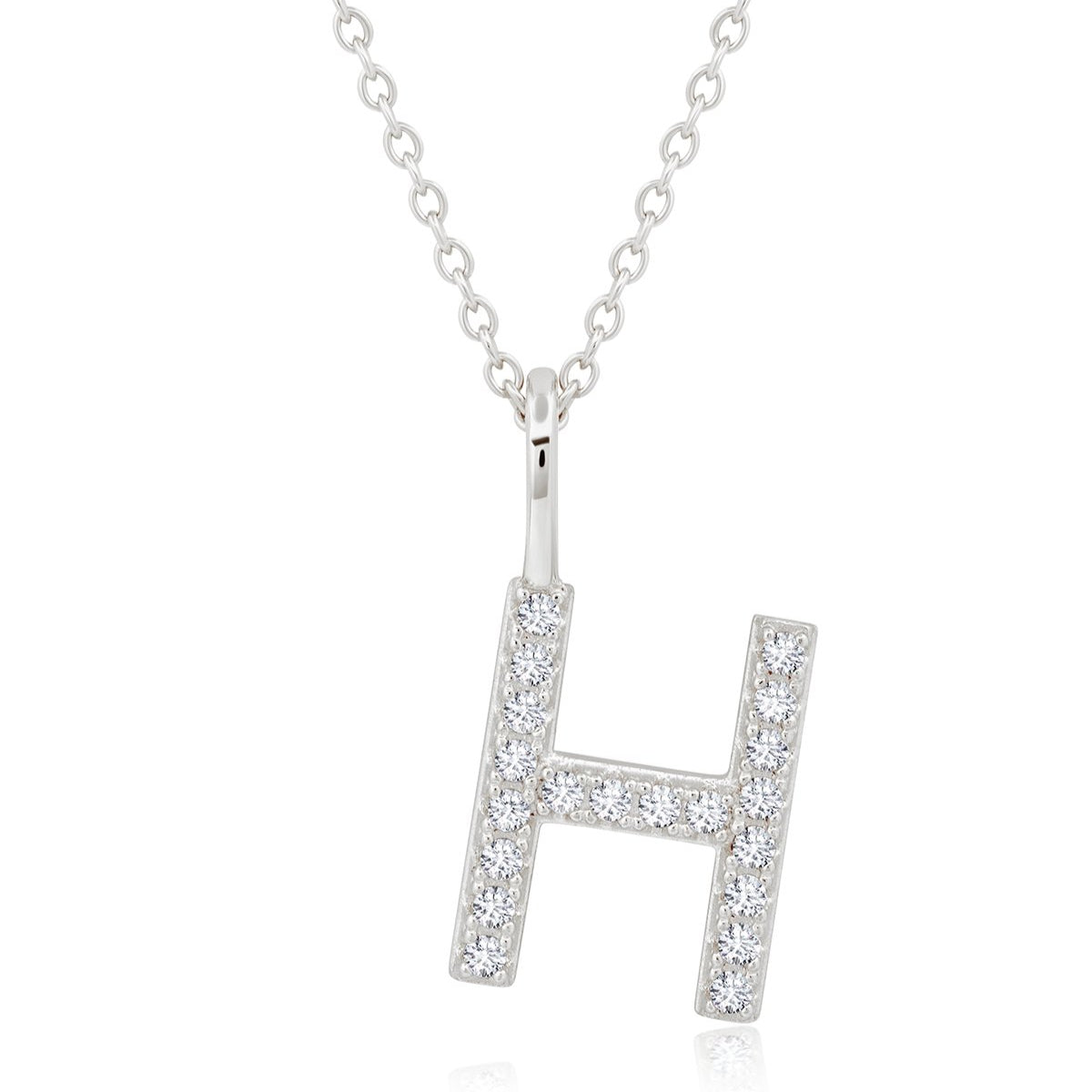 Initial Pendent Necklace Charm Letter H Finished in Pure Platinum - CRISLU