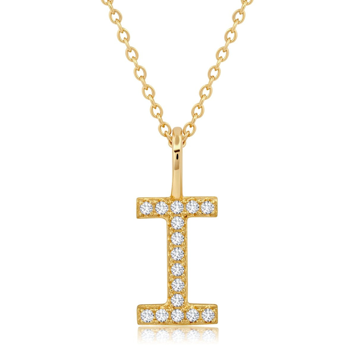 Initial Pendent Necklace Charm Letter I Finished in 18kt Yellow Gold - CRISLU