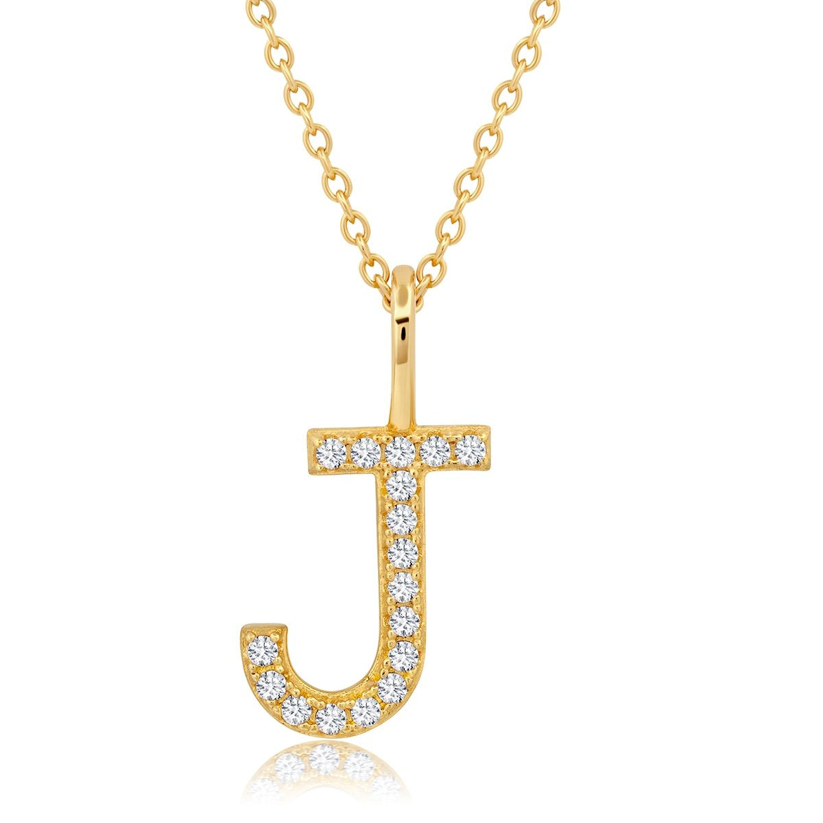 Initial Pendent Necklace Charm Letter J Finished in 18kt Yellow Gold - CRISLU